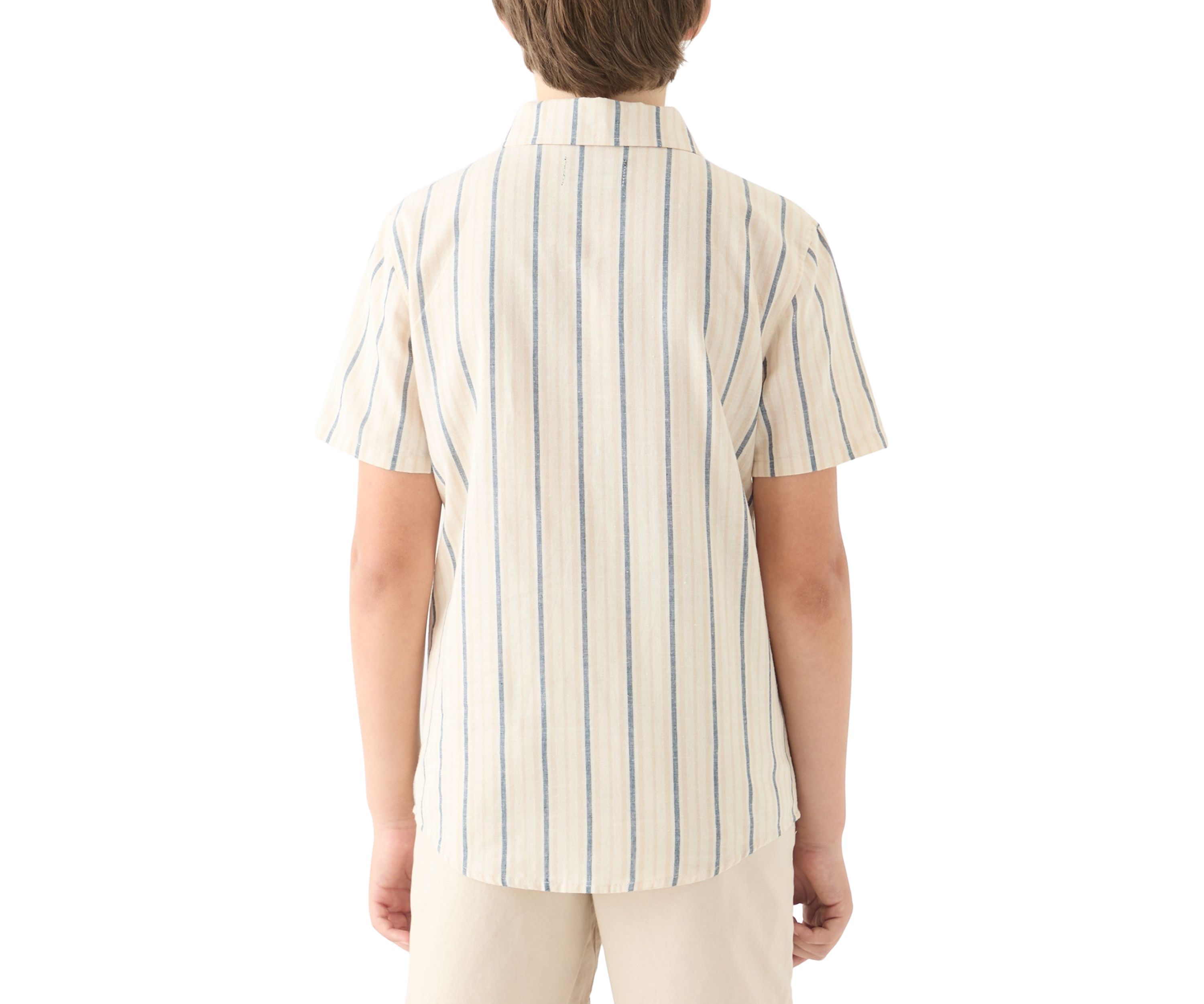 Boys 8-20 Short Sleeve Striped Cotton Linen Shirt
