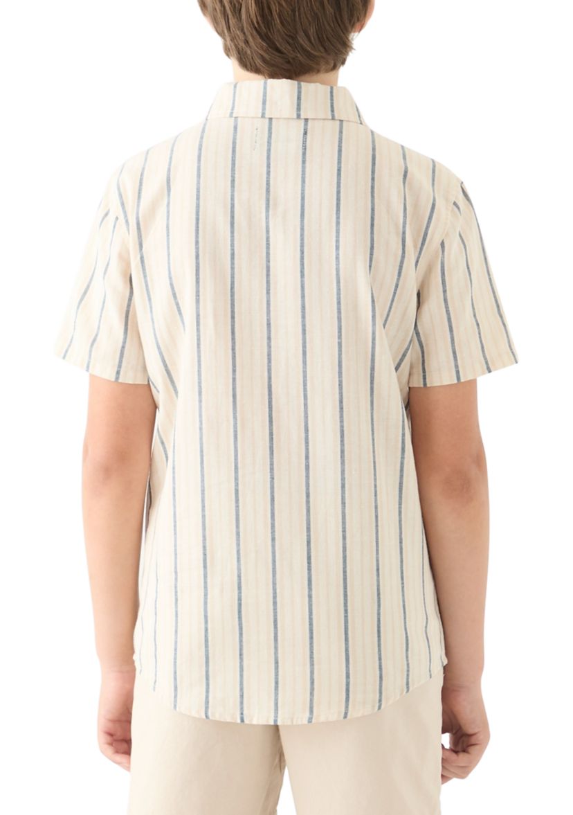 Boys 8-20 Short Sleeve Striped Cotton Linen Shirt