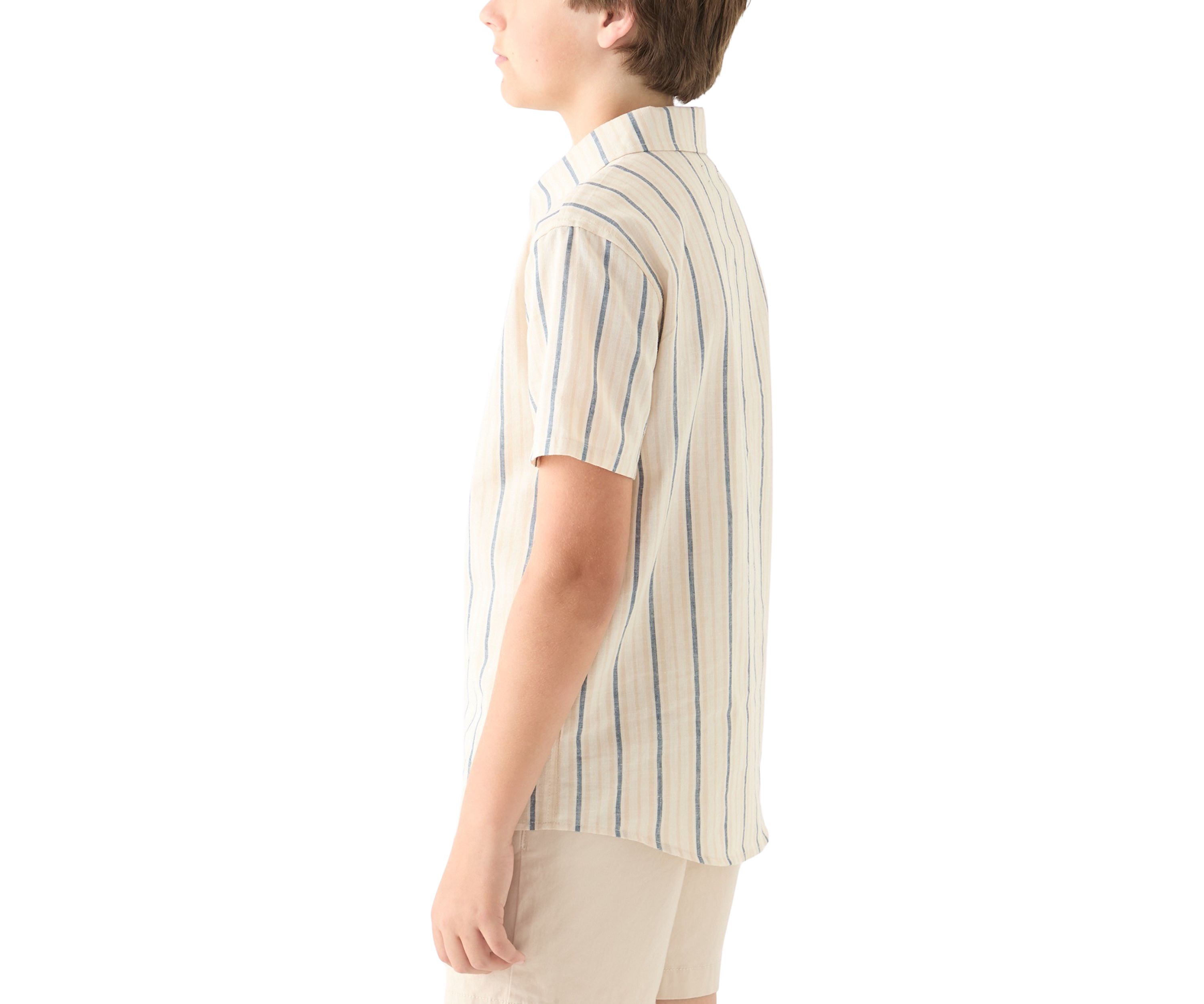 Boys 8-20 Short Sleeve Striped Cotton Linen Shirt