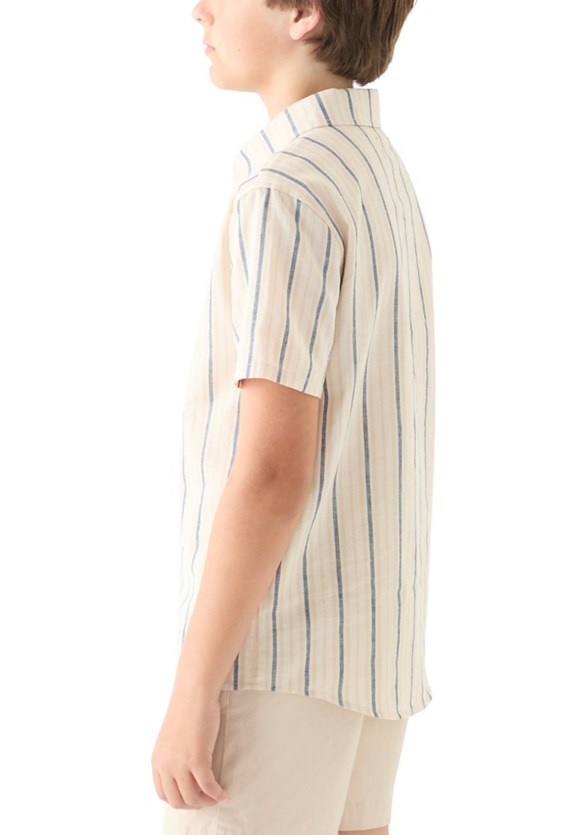 Boys 8-20 Short Sleeve Striped Cotton Linen Shirt