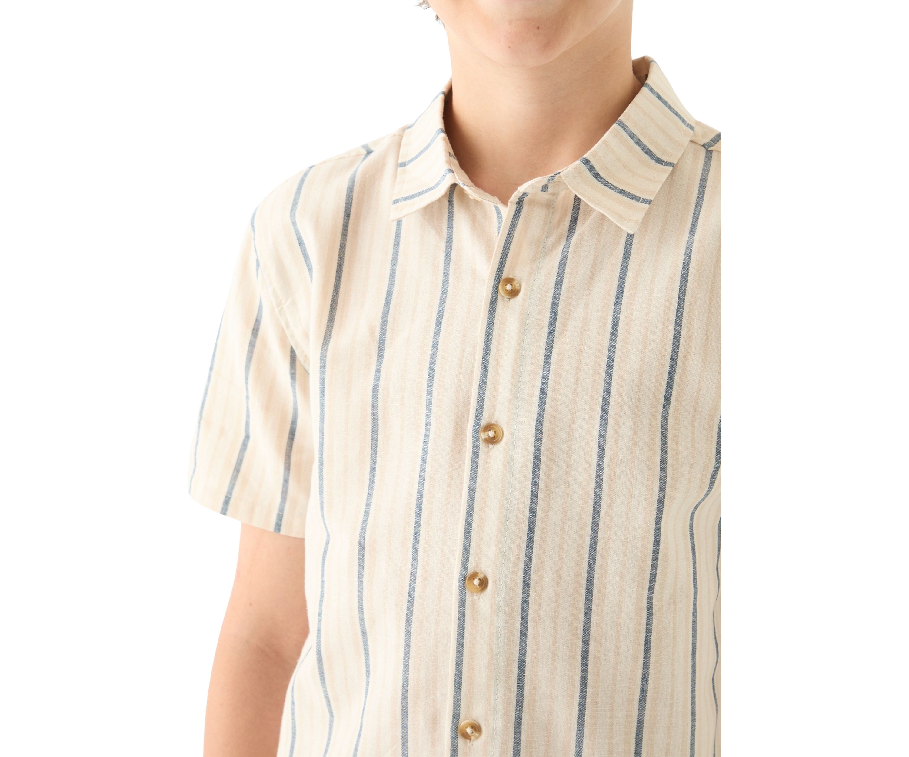 Boys 8-20 Short Sleeve Striped Cotton Linen Shirt