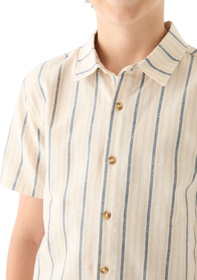 Boys 8-20 Short Sleeve Striped Cotton Linen Shirt