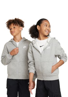 Nike Kids Unisex Big Kid Sportswear Club Fleece Full-Zip Hoodie, Grey, Medium