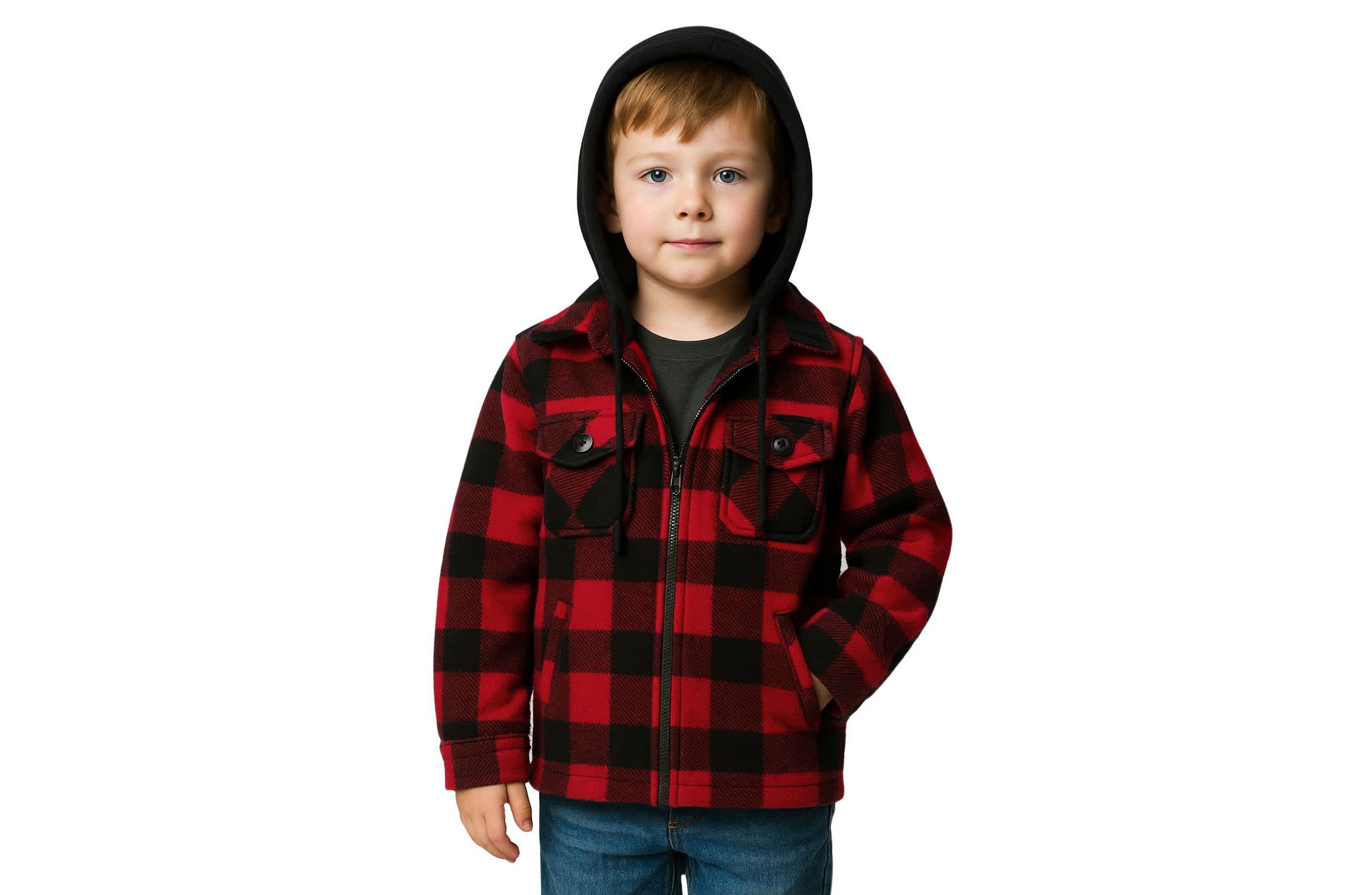 BOYS QUILTED FLEECE HOODED SHIRT JACKET