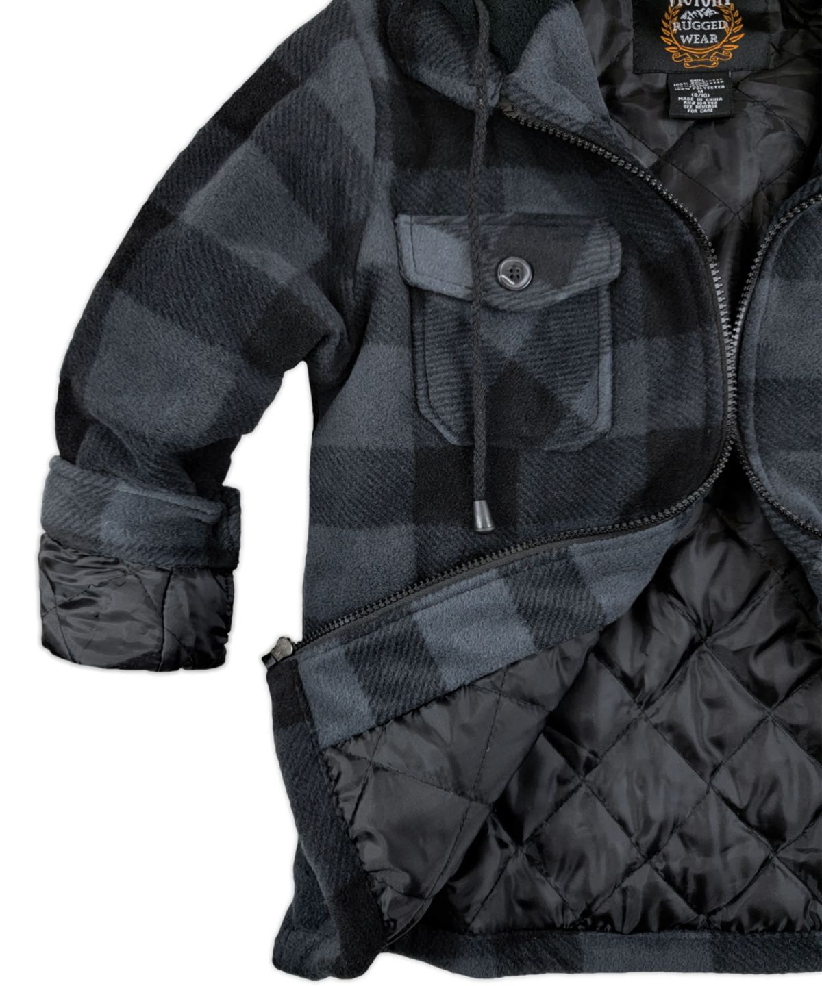 BOYS QUILTED FLEECE HOODED SHIRT JACKET