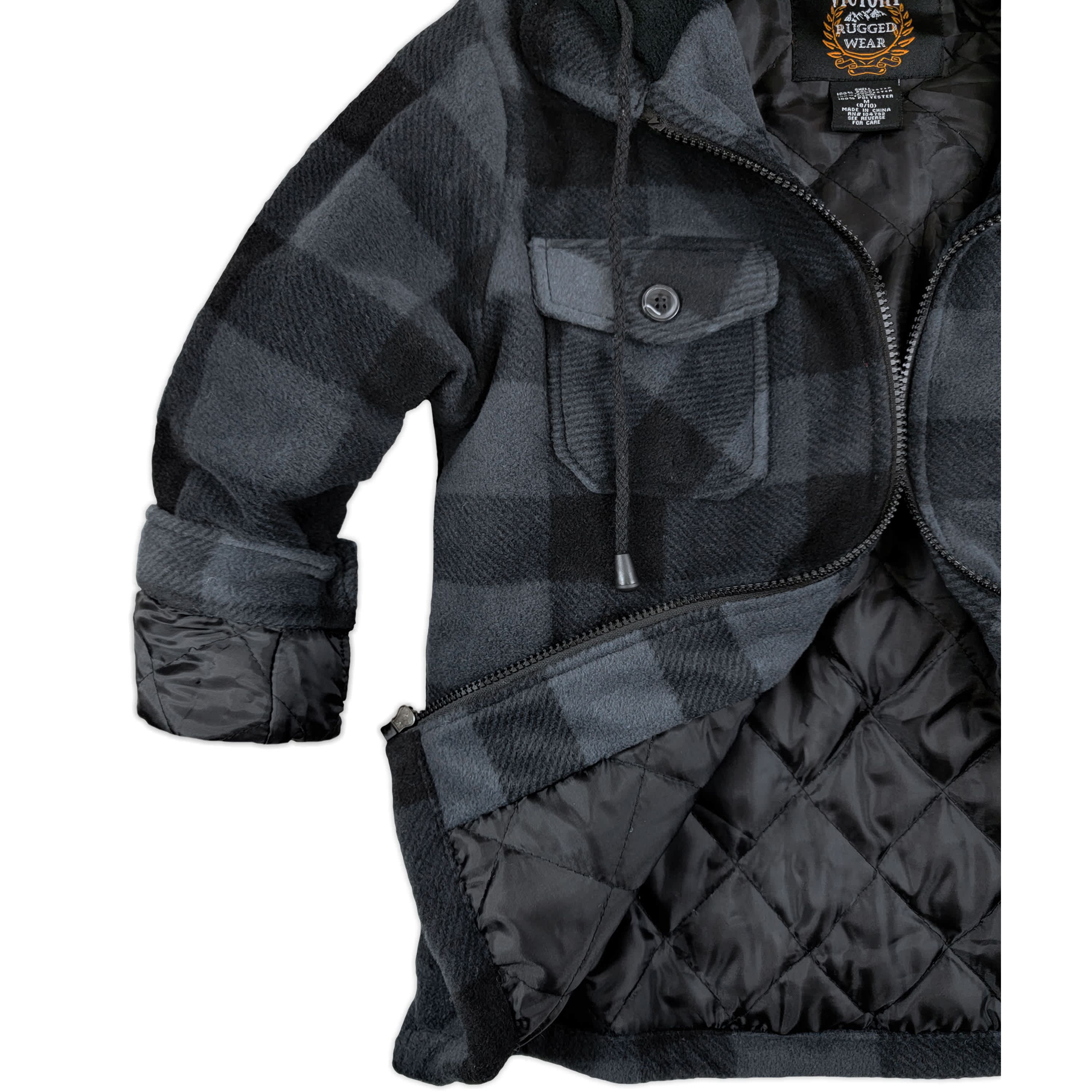 BOYS QUILTED FLEECE HOODED SHIRT JACKET