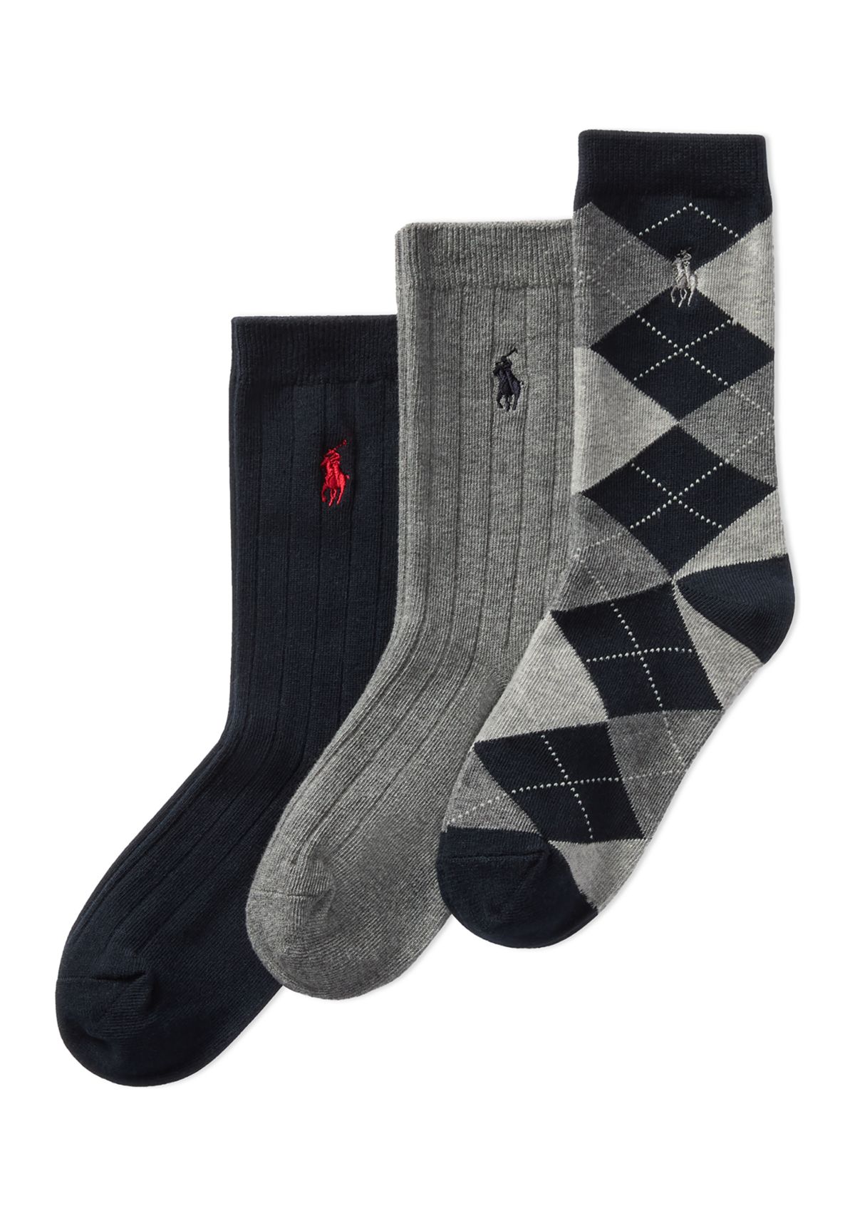 Boys Argyle Ribbed Socks - 3 Pack