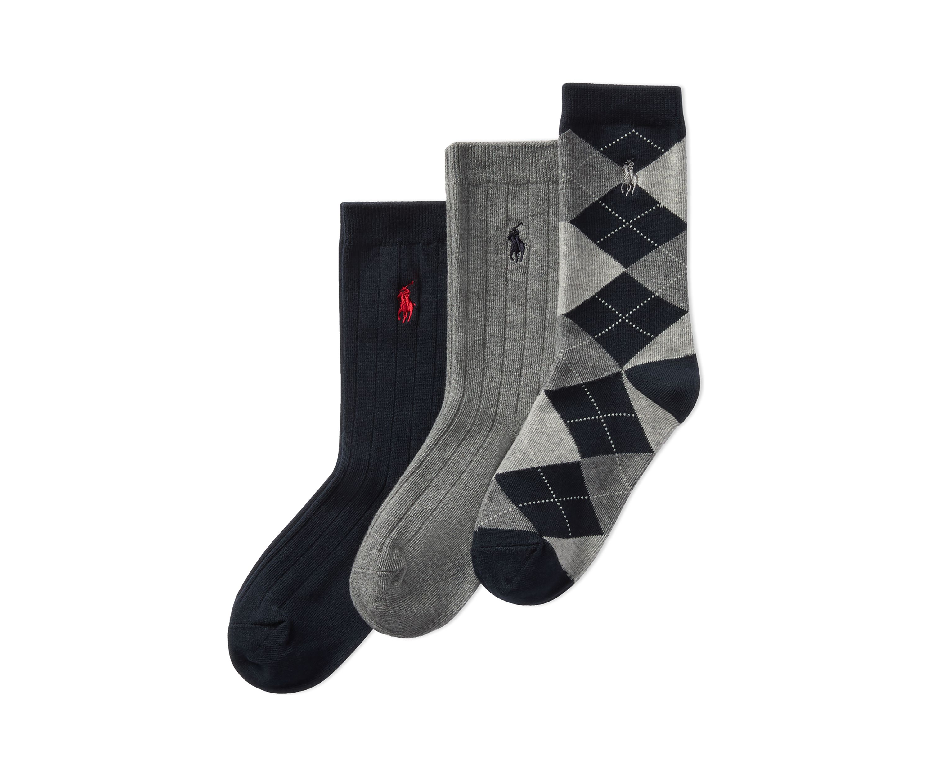 Boys Argyle Ribbed Socks - 3 Pack