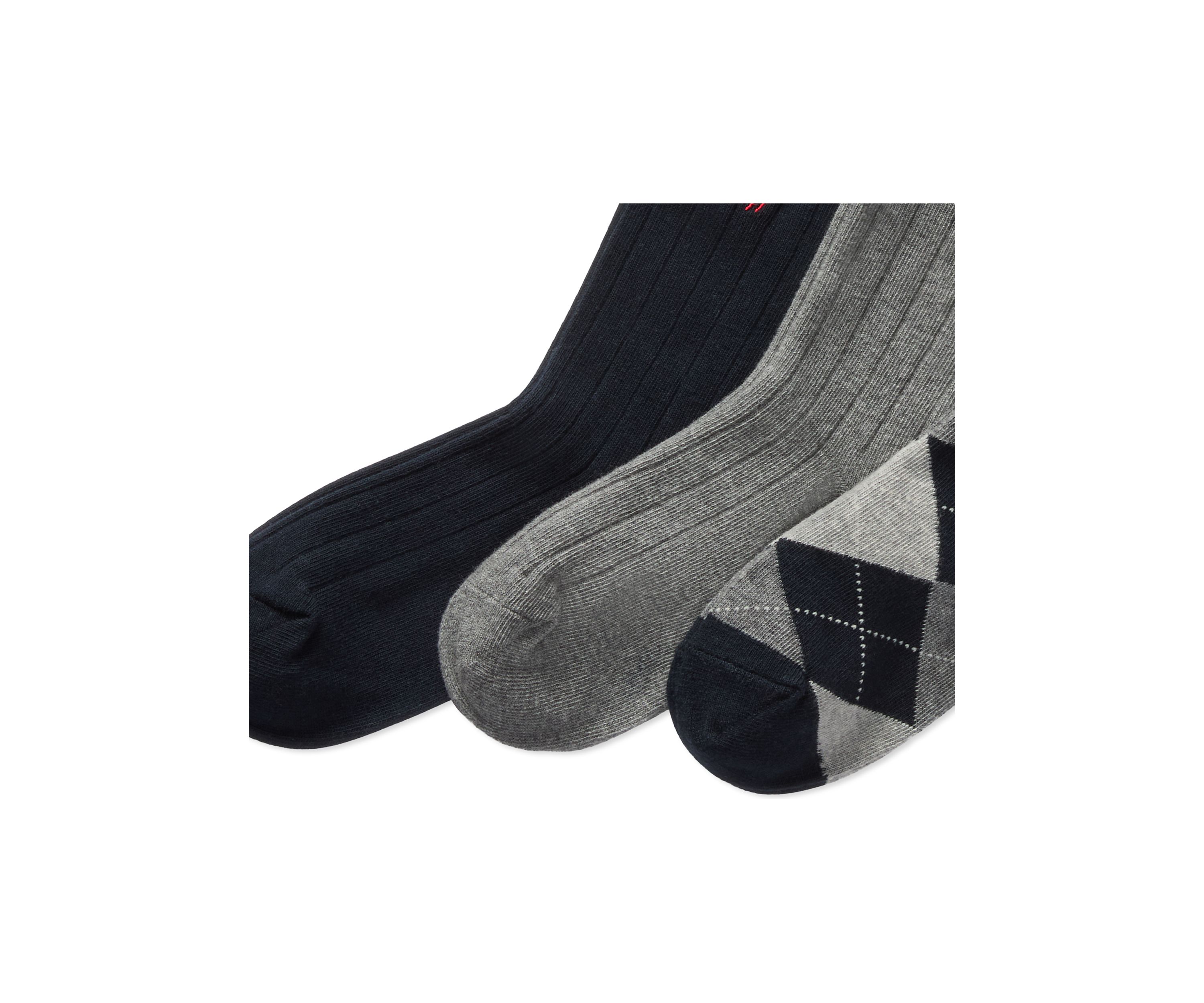 Boys Argyle Ribbed Socks - 3 Pack