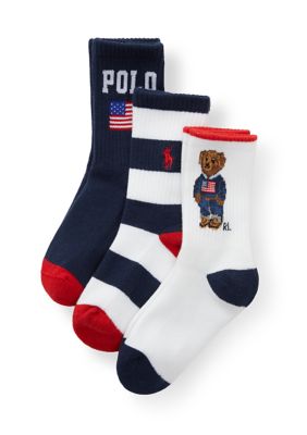 Ralph Lauren Childrenswear Boys 4-7 Americana Bear Socks - 3-Pack, 4 - 7