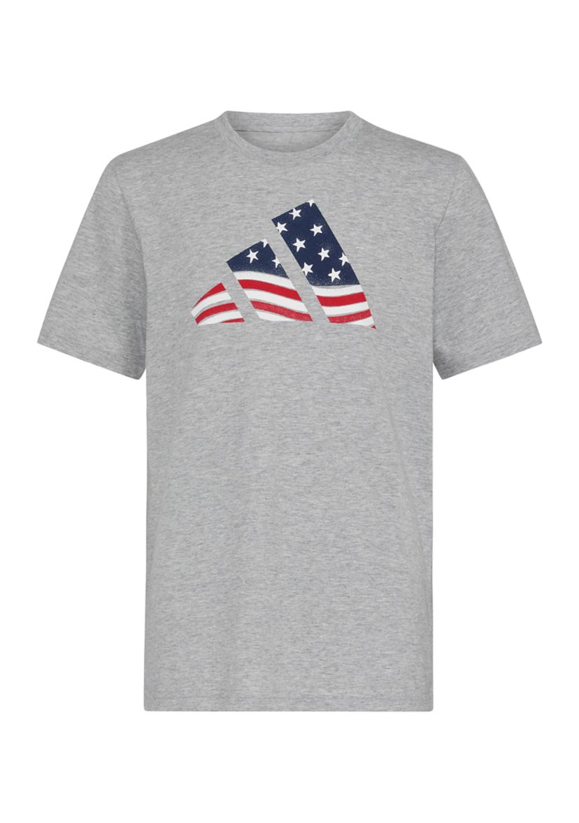 Boys 8-20 Short Sleeve USA Flag Logo T-Shirt (Extended Size)