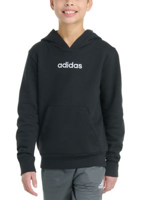 adidas Boys 8-20 Long Sleeve Essential Linear Embroidered Fleece Pullover Hoodie - Extended Size, Black, 6 10-12