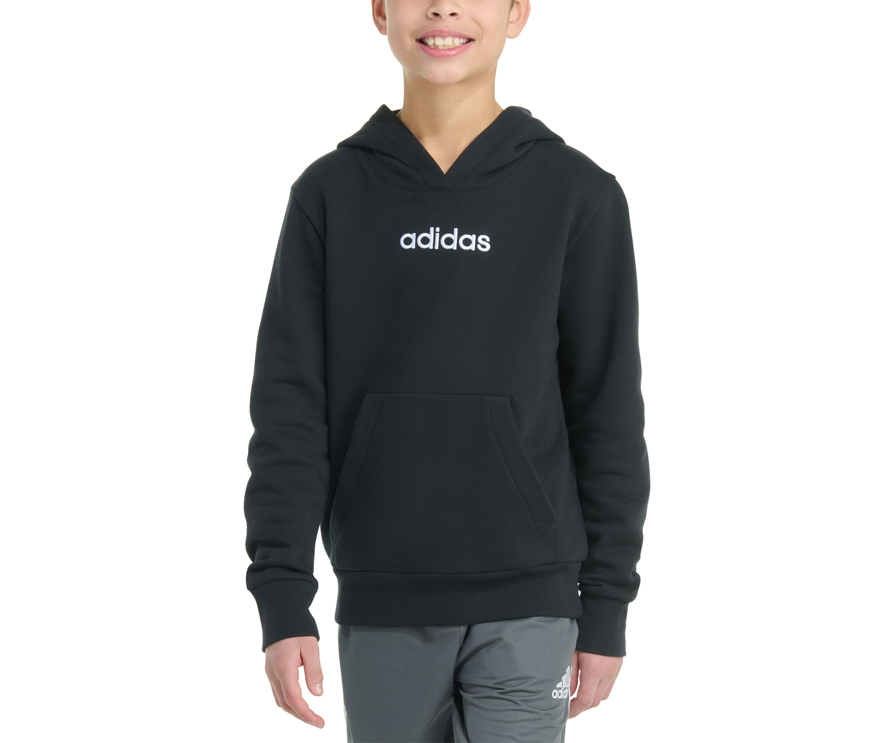 Boys 8-20 Long Sleeve Essential Linear Embroidered Fleece Pullover Hoodie