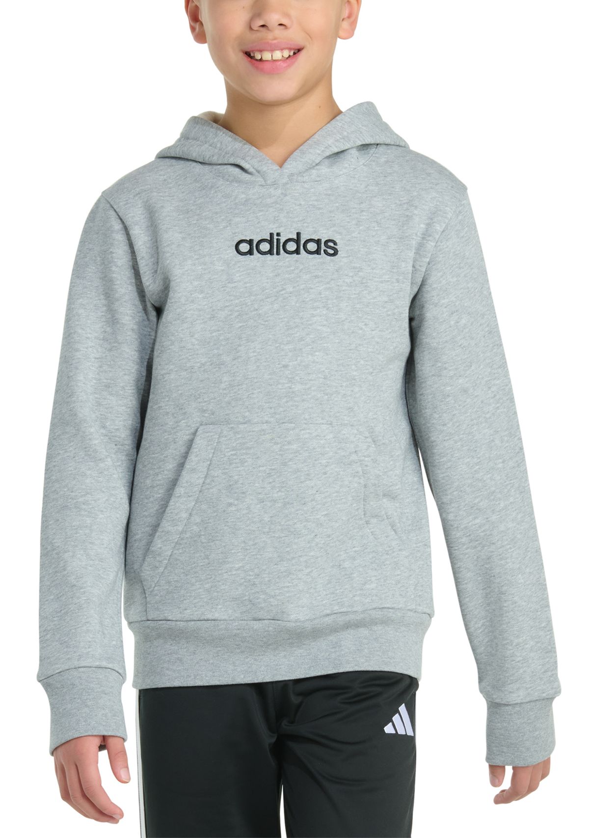 Boys 8-20 Long Sleeve Essential Linear Embroidered Fleece Heather Pullover Hoodie