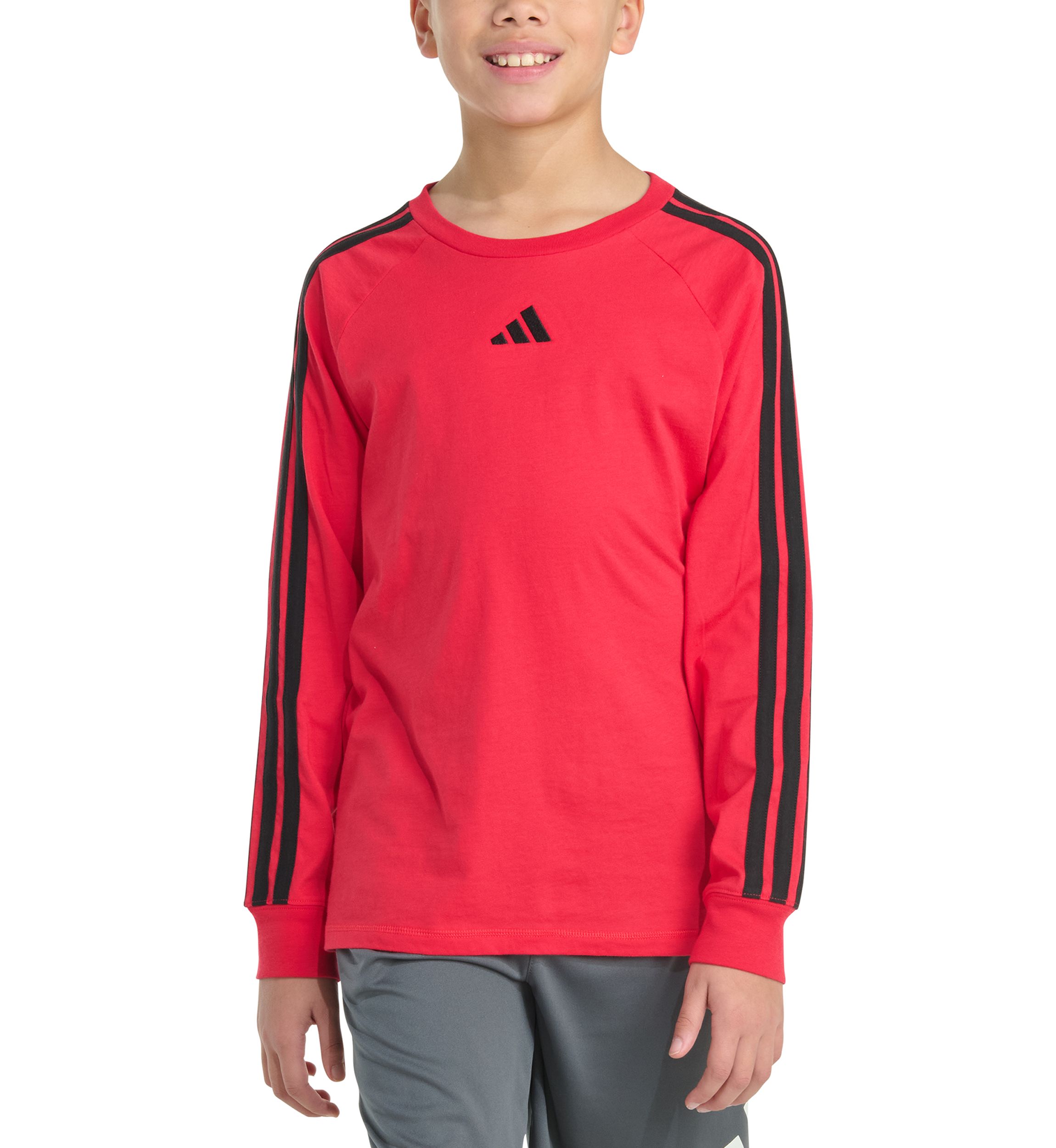 Boys 8-20 Long Sleeve Small Embroidered Logo 3-Stripe T-Shirt