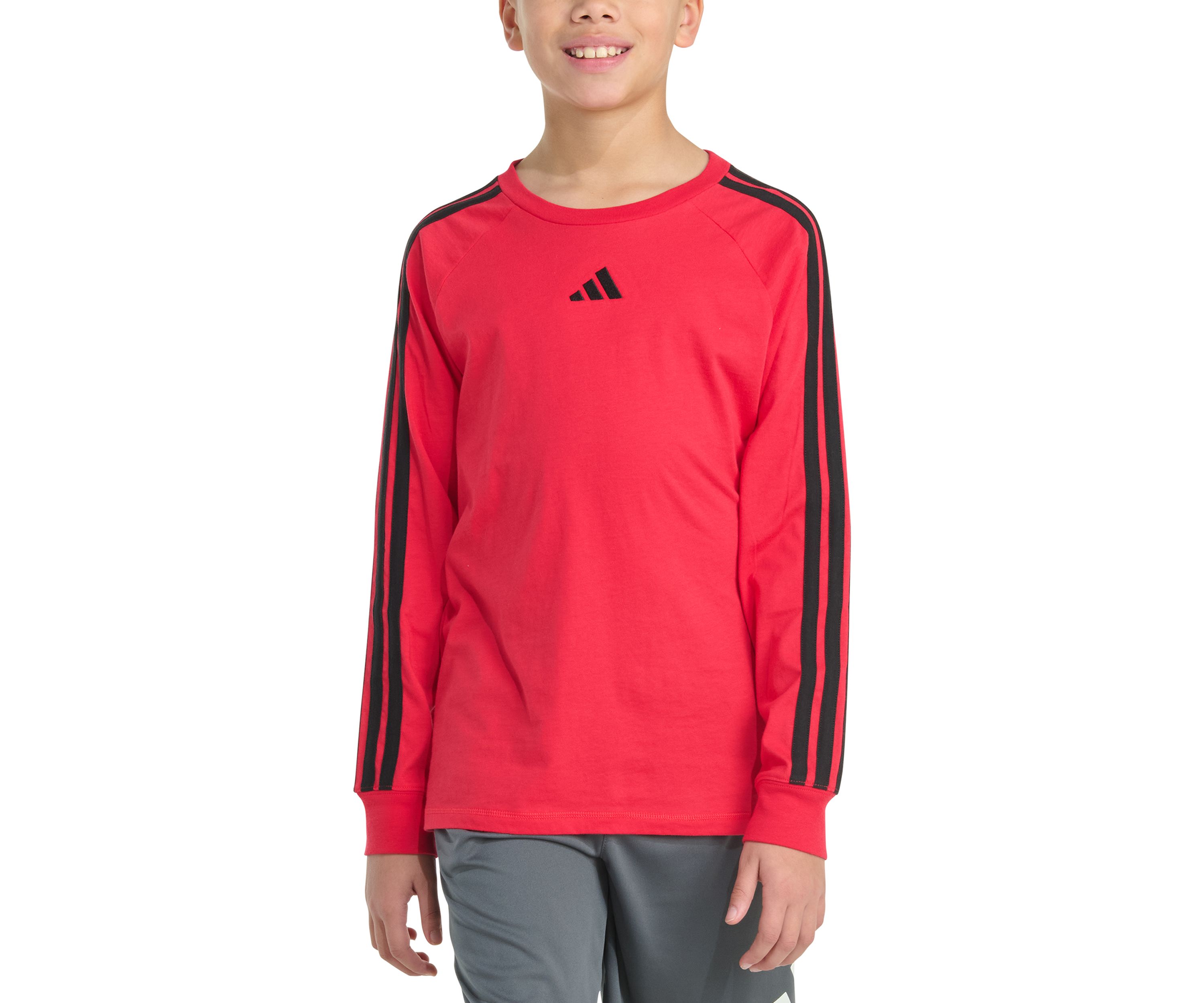 Boys 8-20 Long Sleeve Small Embroidered Logo 3-Stripe T-Shirt