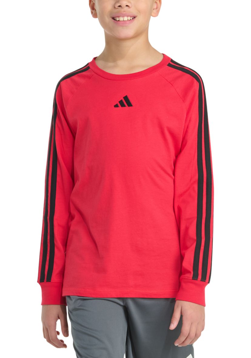 Boys 8-20 Long Sleeve Small Embroidered Logo 3-Stripe T-Shirt