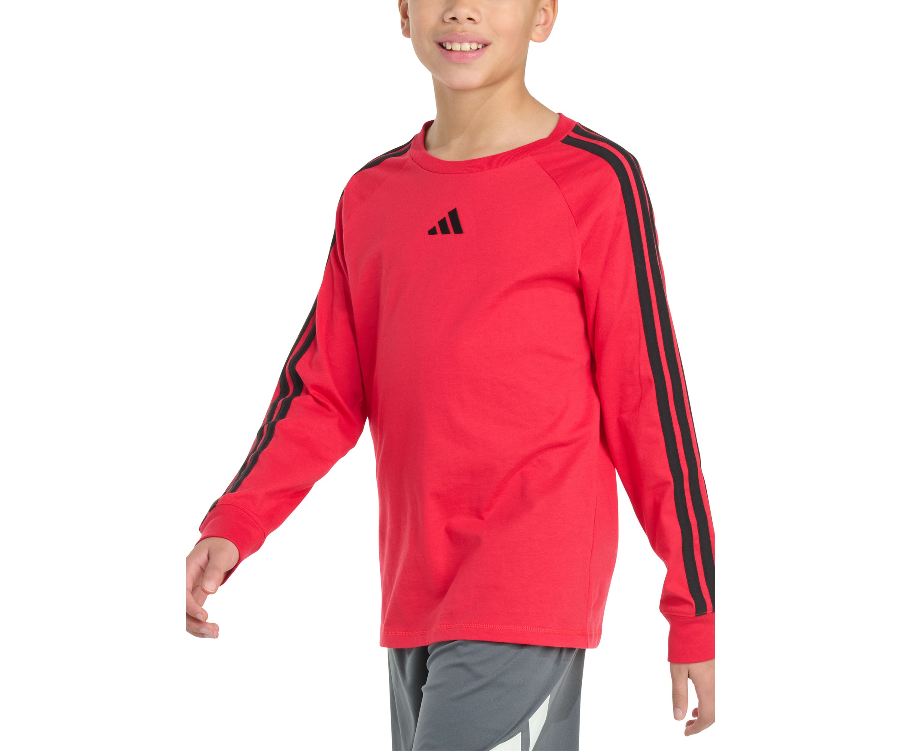 Boys 8-20 Long Sleeve Small Embroidered Logo 3-Stripe T-Shirt