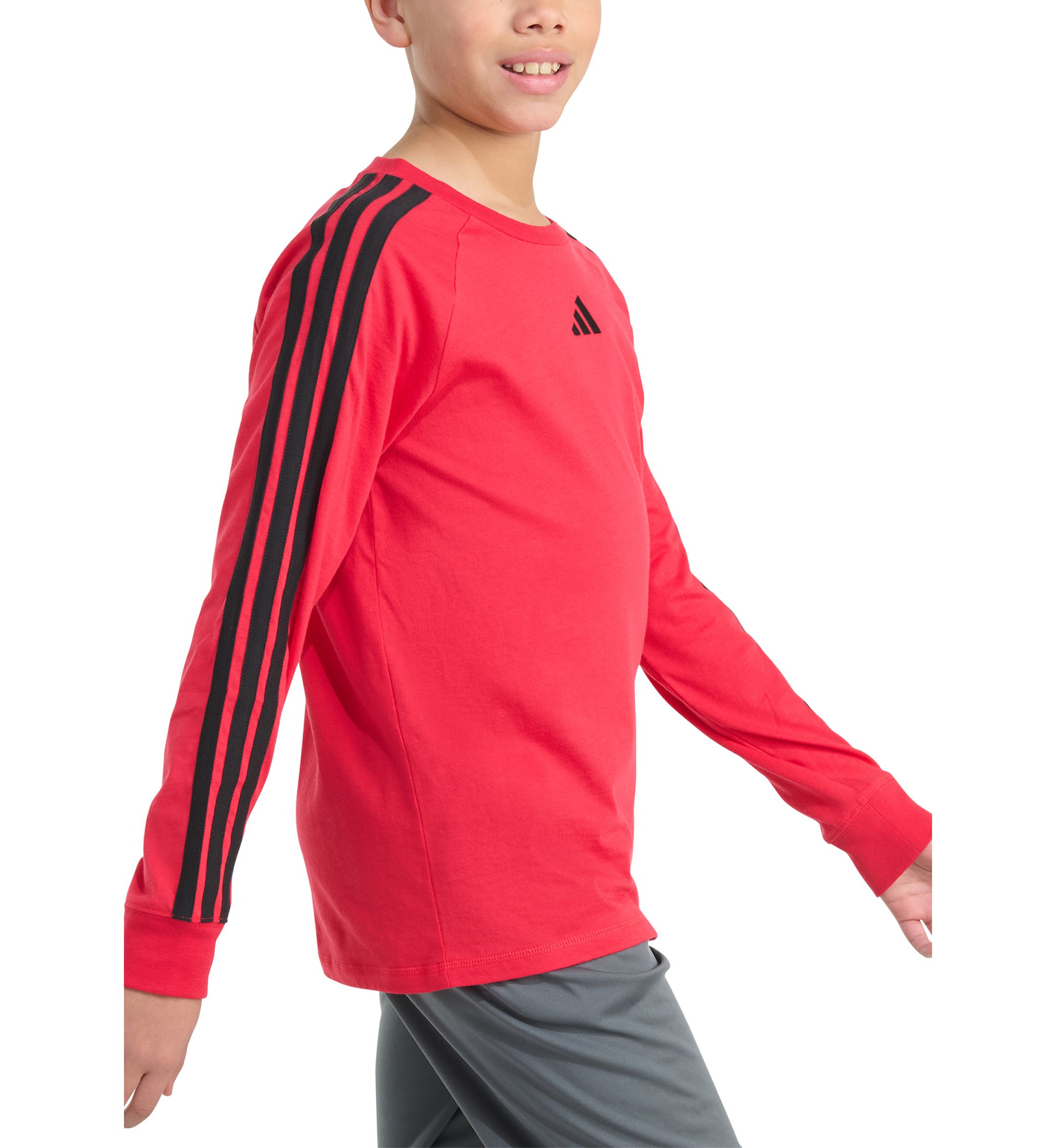 Boys 8-20 Long Sleeve Small Embroidered Logo 3-Stripe T-Shirt