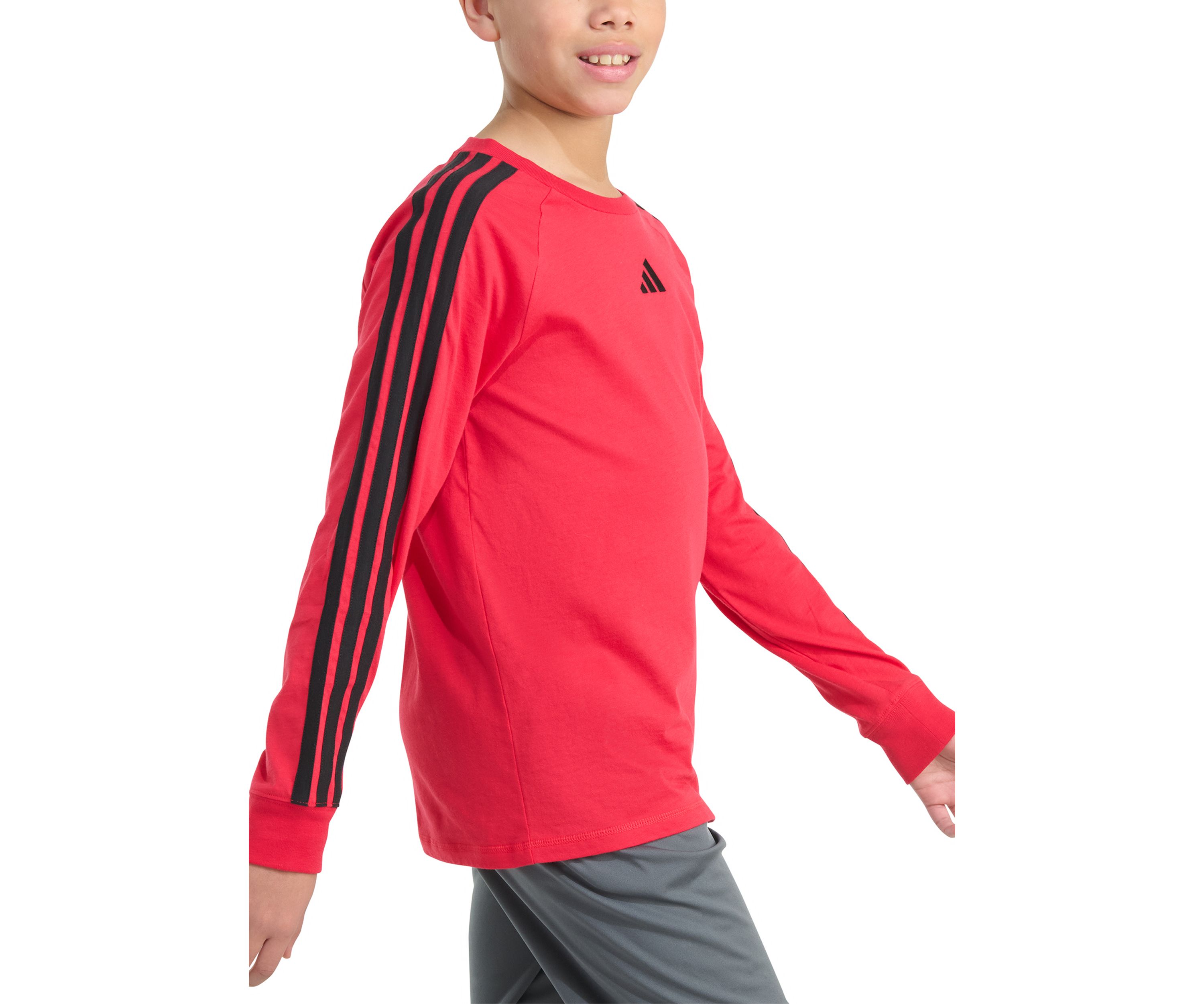 Boys 8-20 Long Sleeve Small Embroidered Logo 3-Stripe T-Shirt