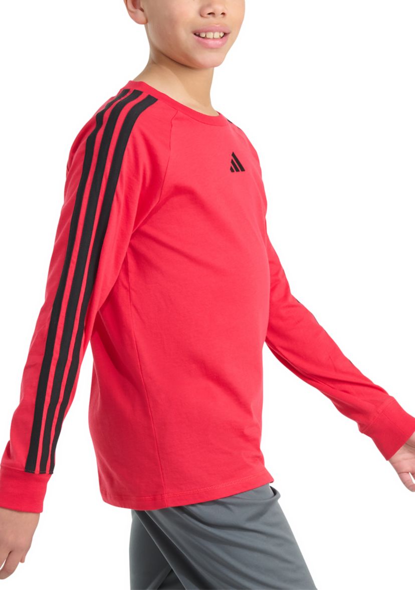 Boys 8-20 Long Sleeve Small Embroidered Logo 3-Stripe T-Shirt