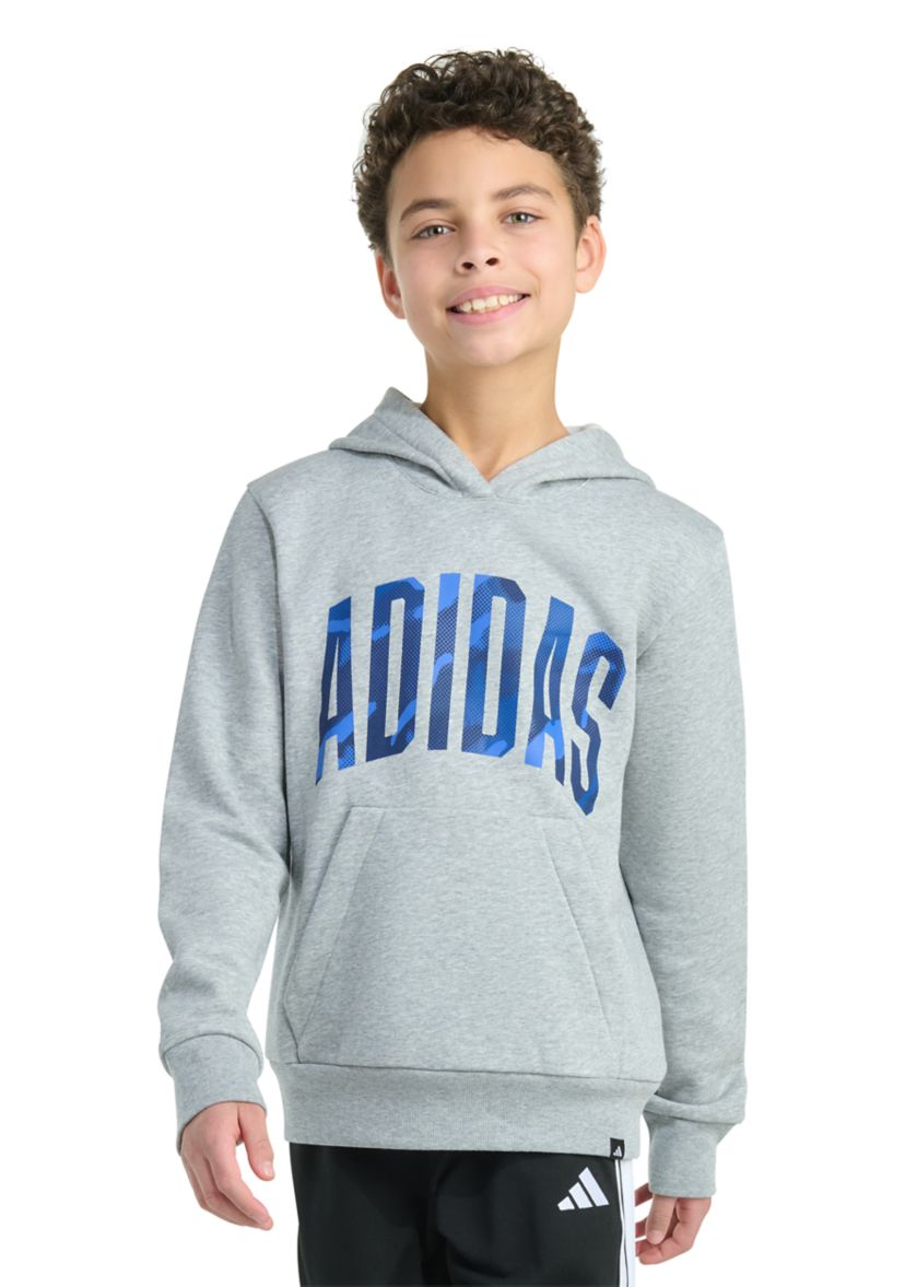 Boys 8-20 Long Sleeve Hooded Graphic Heather Fleece Pullover - Extended Size