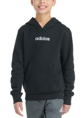 adidas Boys 8-20 Long Sleeve Essential Linear Hooded Pullover, Black, XL