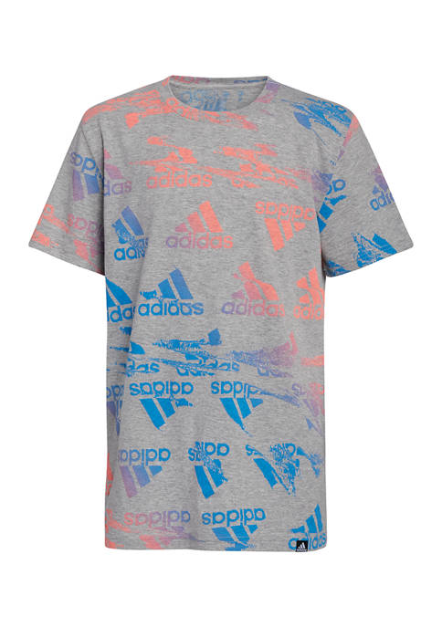 adidas Boys 4-7 Glitchy Allover Print Heather T-Shirt