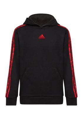 Red adidas hoodie hot sale with black stripes