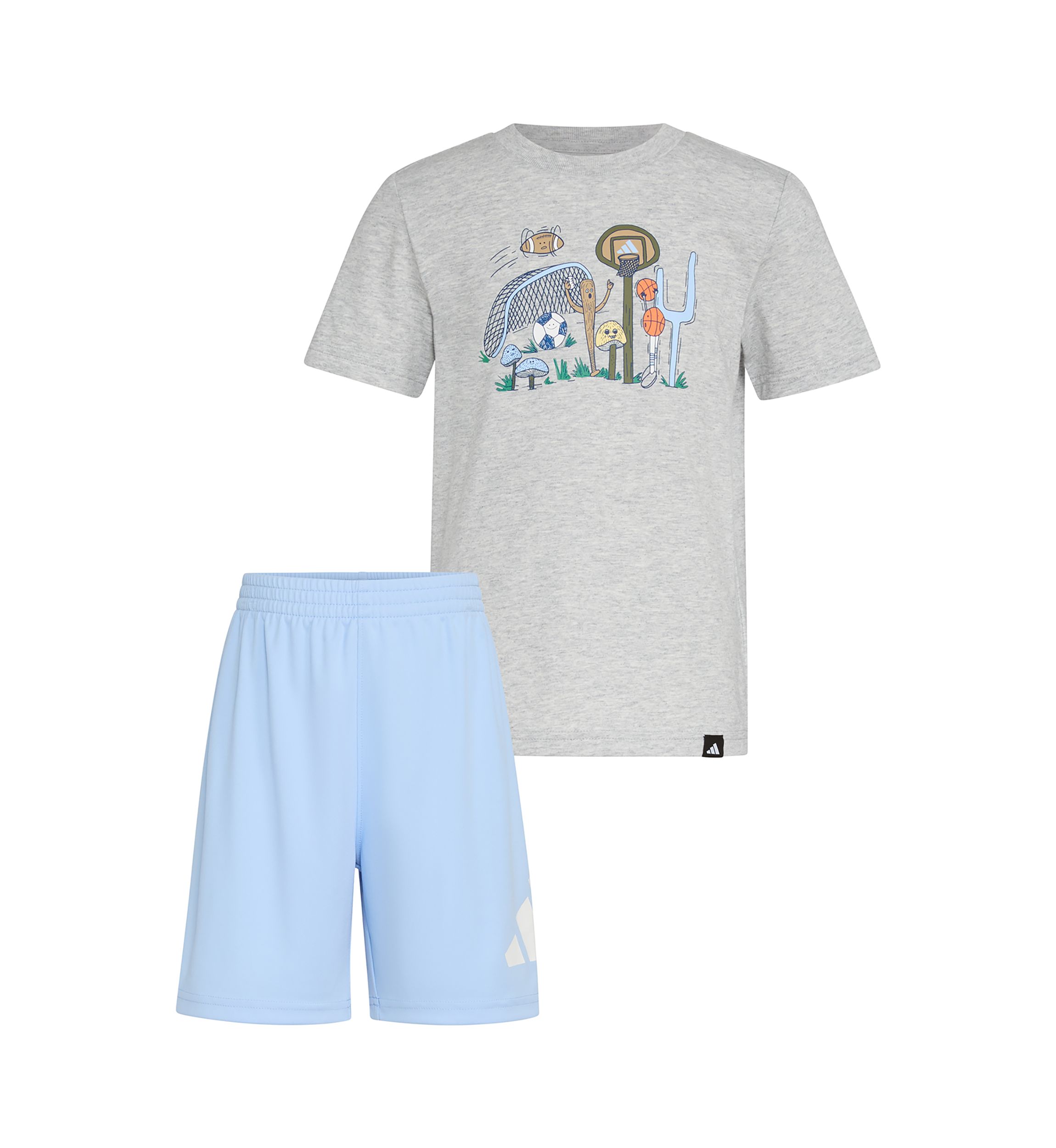 Boys 4-7 Two Piece Short Sleeve Cotton Heather T-Shirt & Elastic Waistband Logo Shorts Set