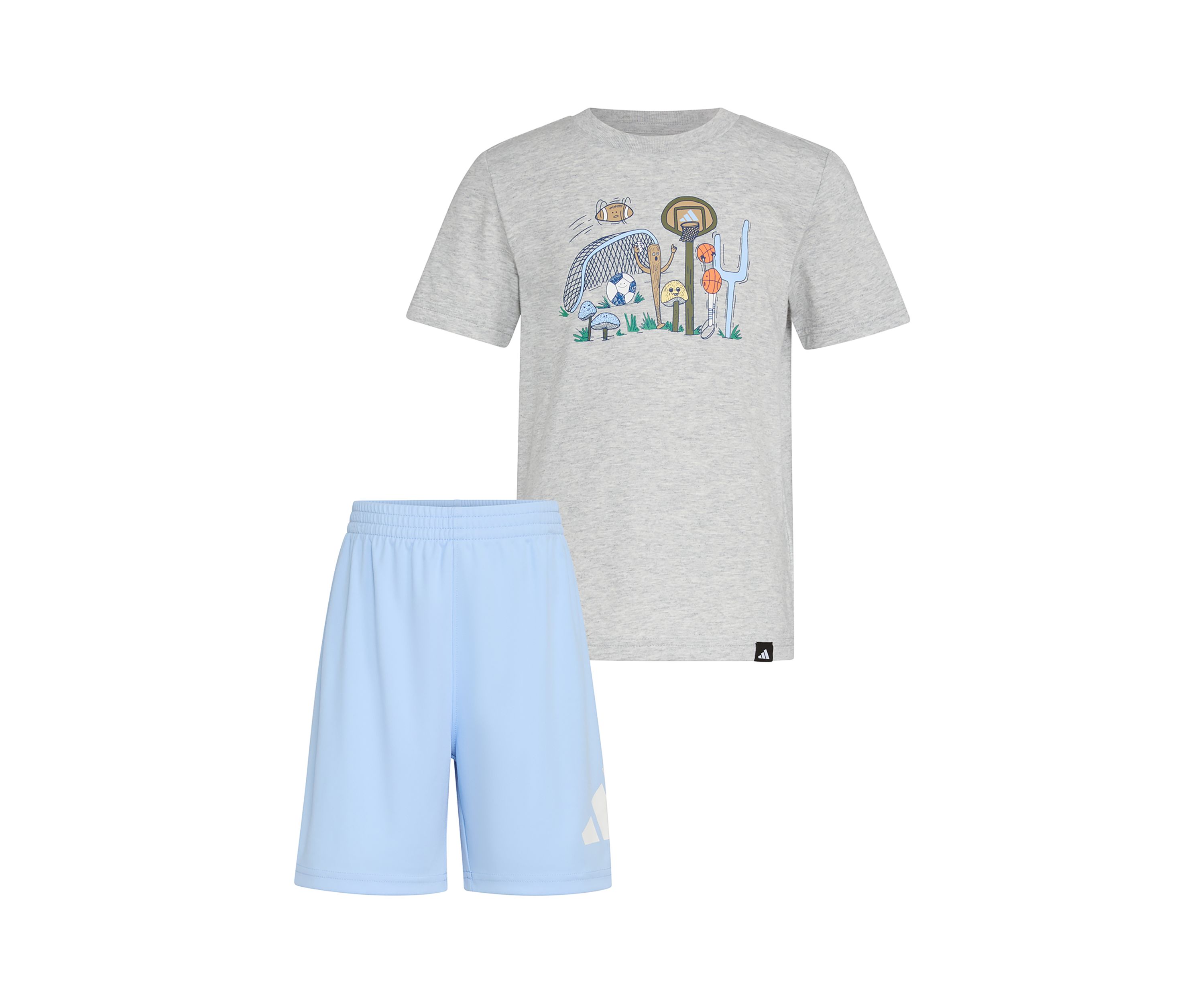 Boys 4-7 Two Piece Short Sleeve Cotton Heather T-Shirt & Elastic Waistband Logo Shorts Set