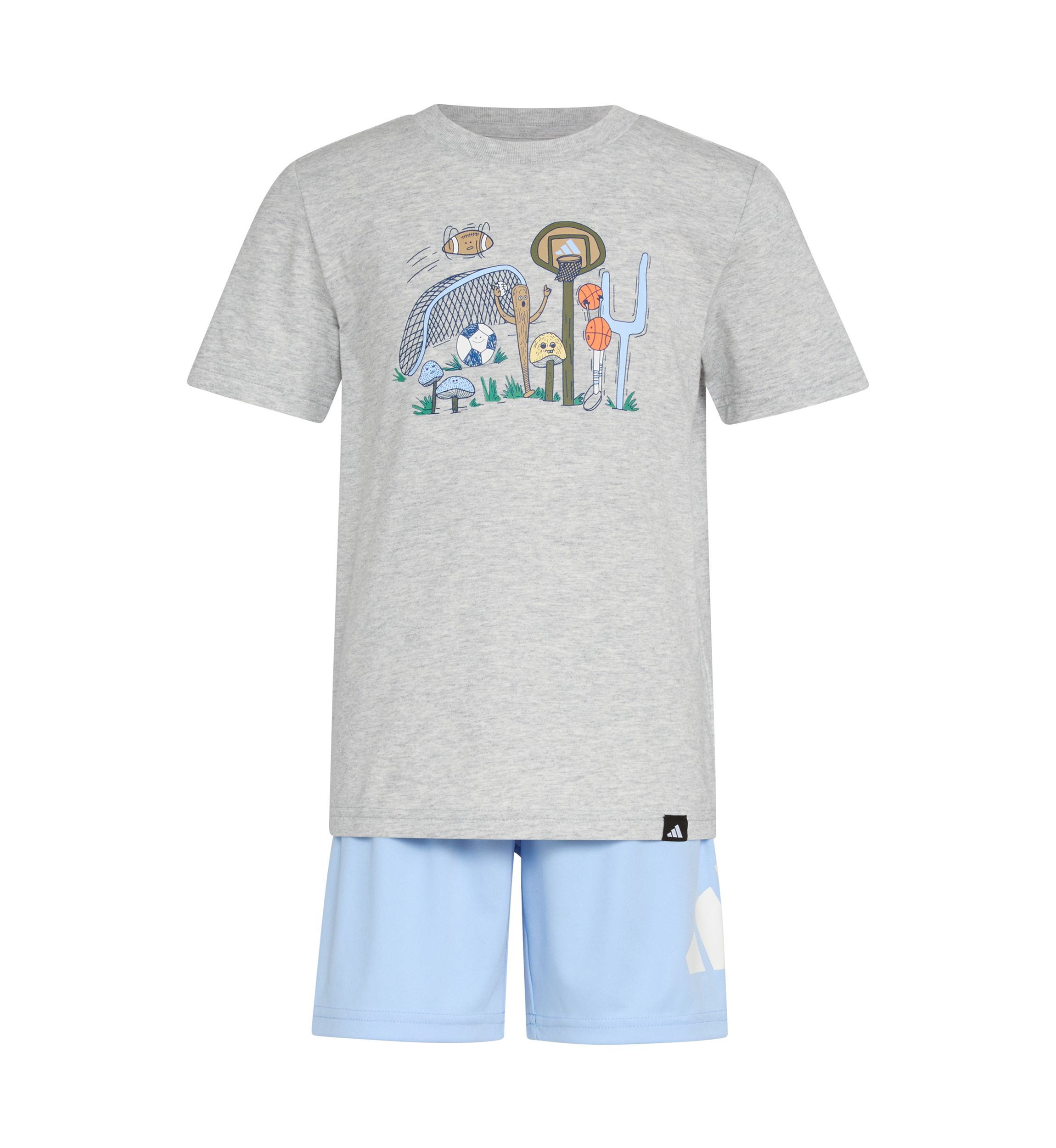 Boys 4-7 Two Piece Short Sleeve Cotton Heather T-Shirt & Elastic Waistband Logo Shorts Set