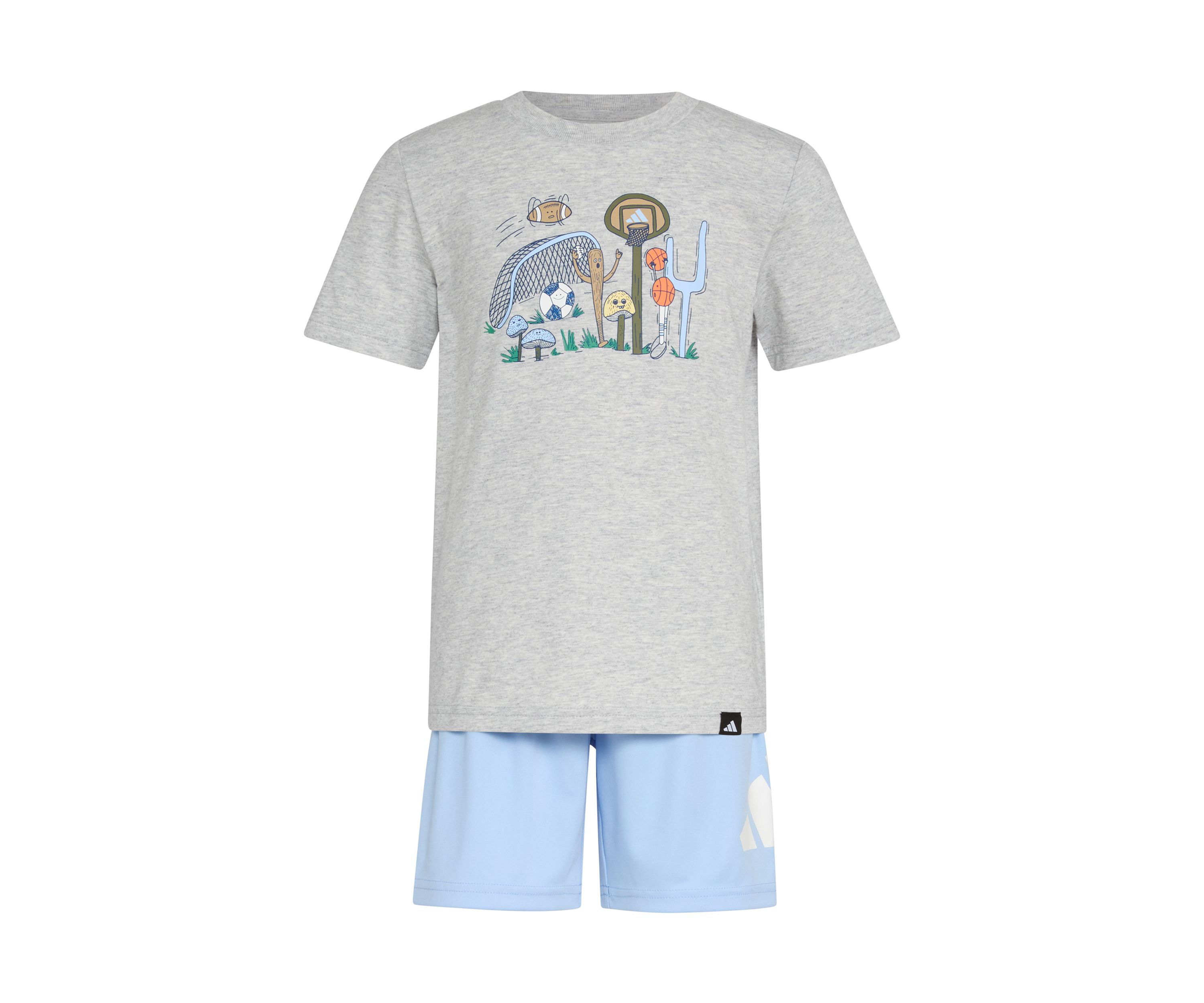 Boys 4-7 Two Piece Short Sleeve Cotton Heather T-Shirt & Elastic Waistband Logo Shorts Set