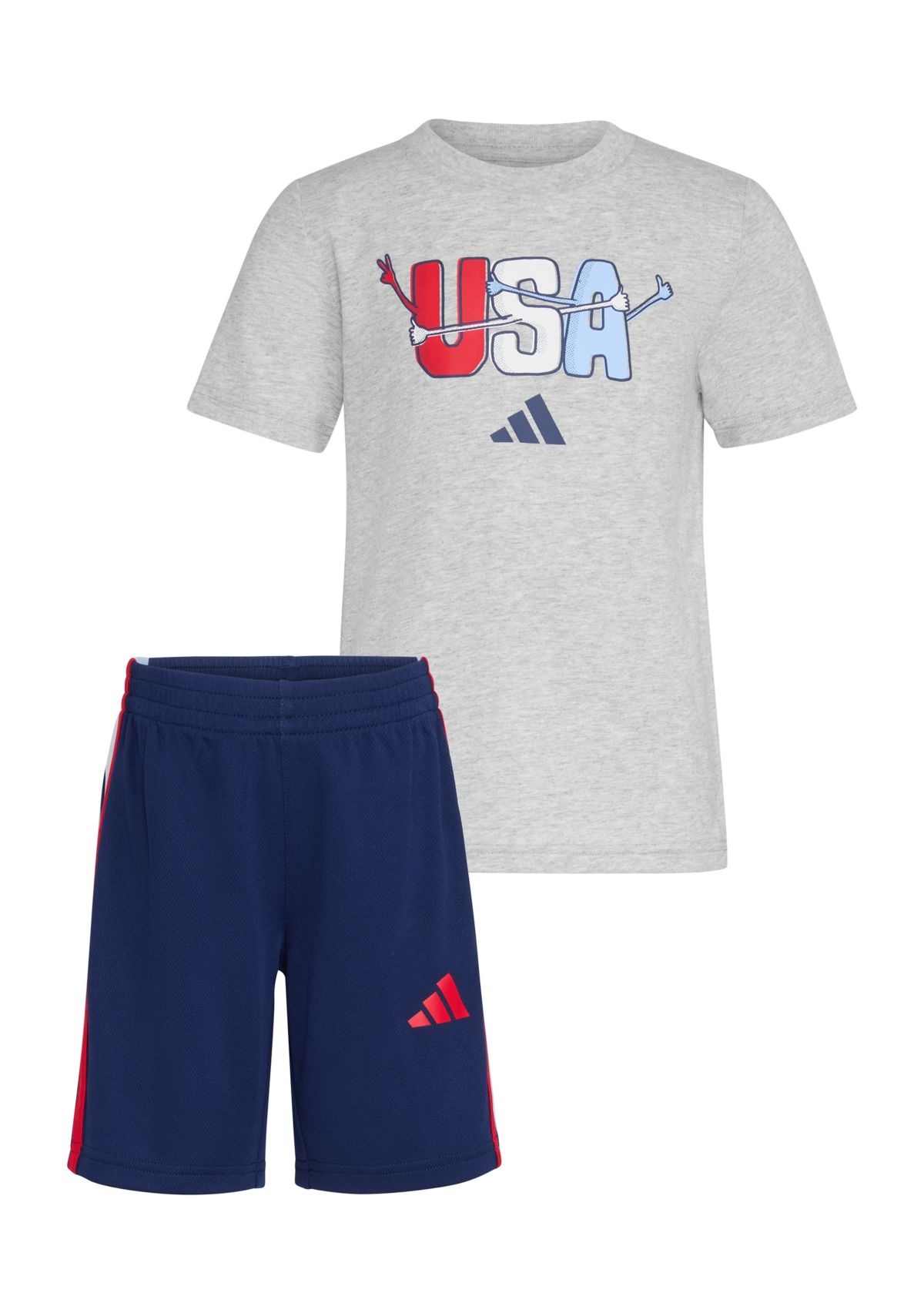 Boys 4-7 2-Piece Short Sleeve Graphic Cotton Heather T-Shirt and 3-Stripe Shorts Set