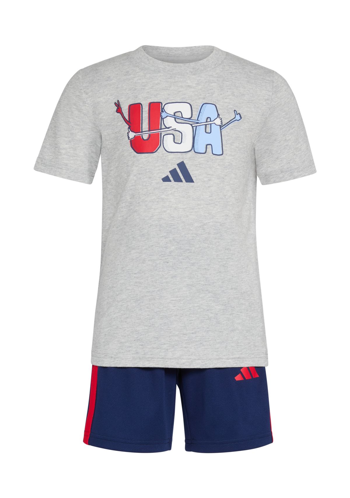 Boys 4-7 2-Piece Short Sleeve Graphic Cotton Heather T-Shirt and 3-Stripe Shorts Set