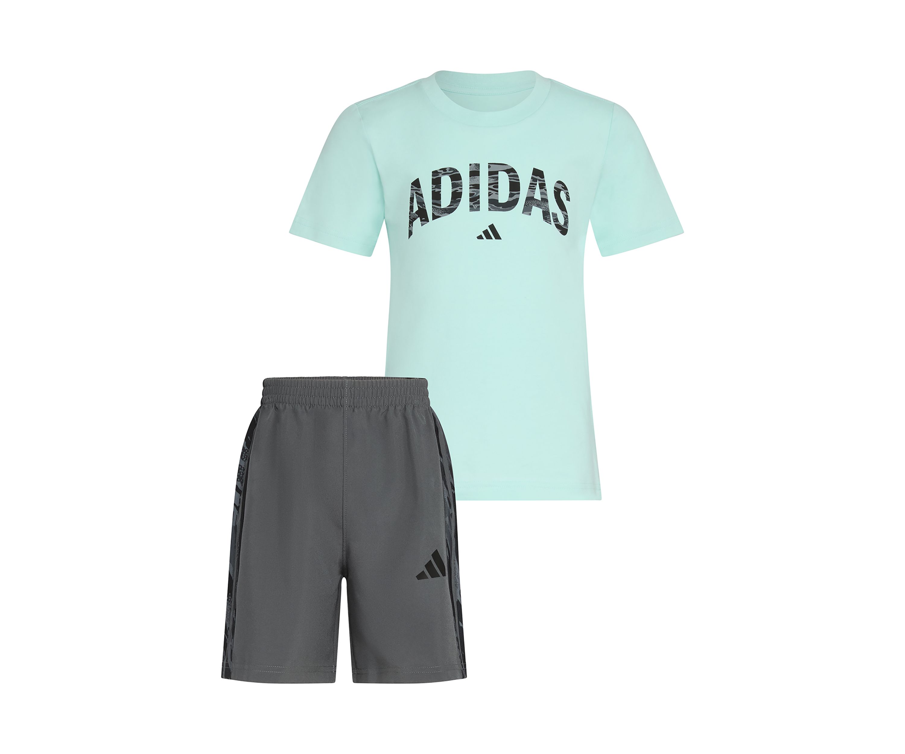 Boys 4-7 2 Piece Short Sleeve T-Shirt and Camo 3-Stripe Woven Short Set