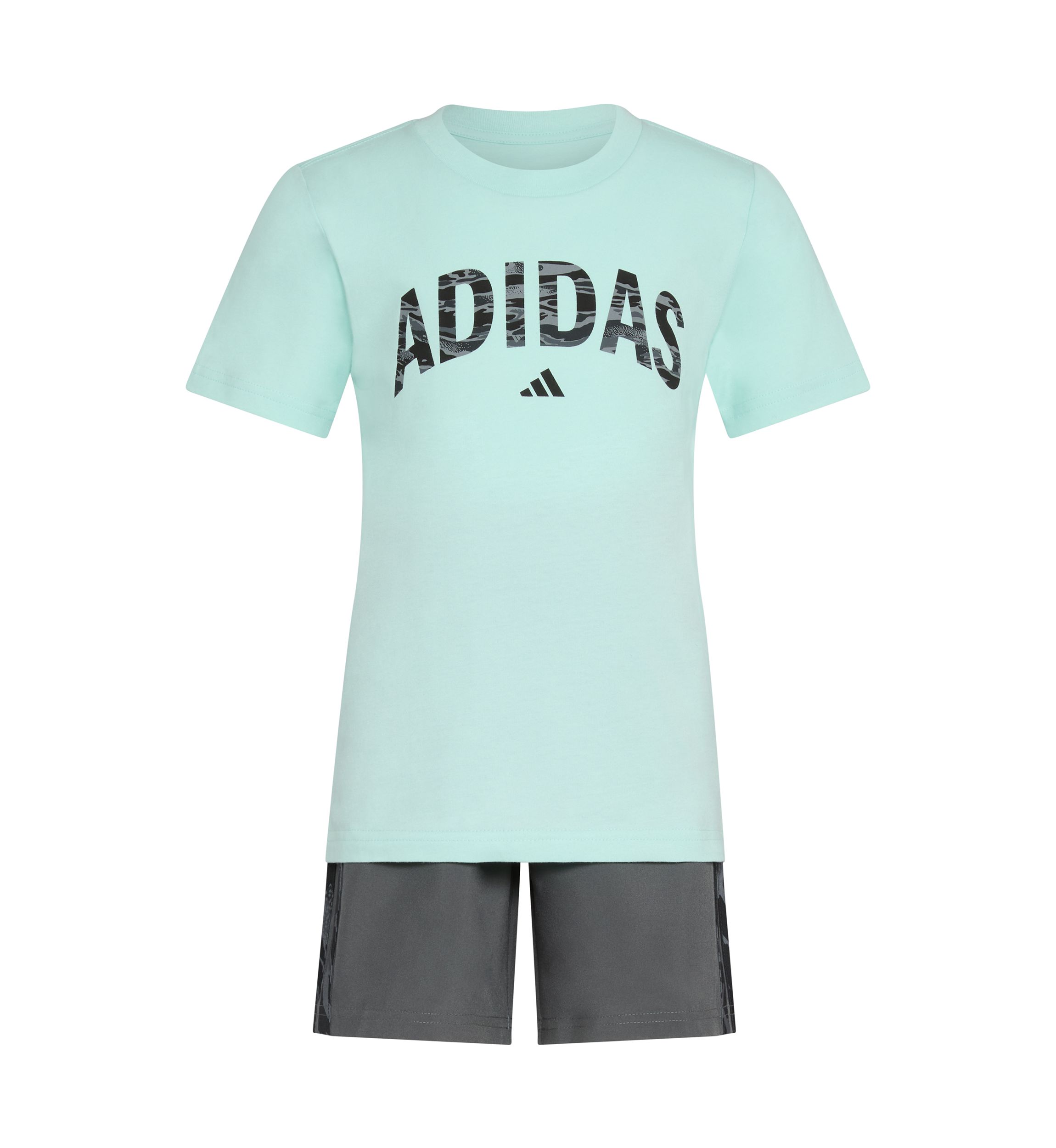 Boys 4-7 2 Piece Short Sleeve T-Shirt and Camo 3-Stripe Woven Short Set