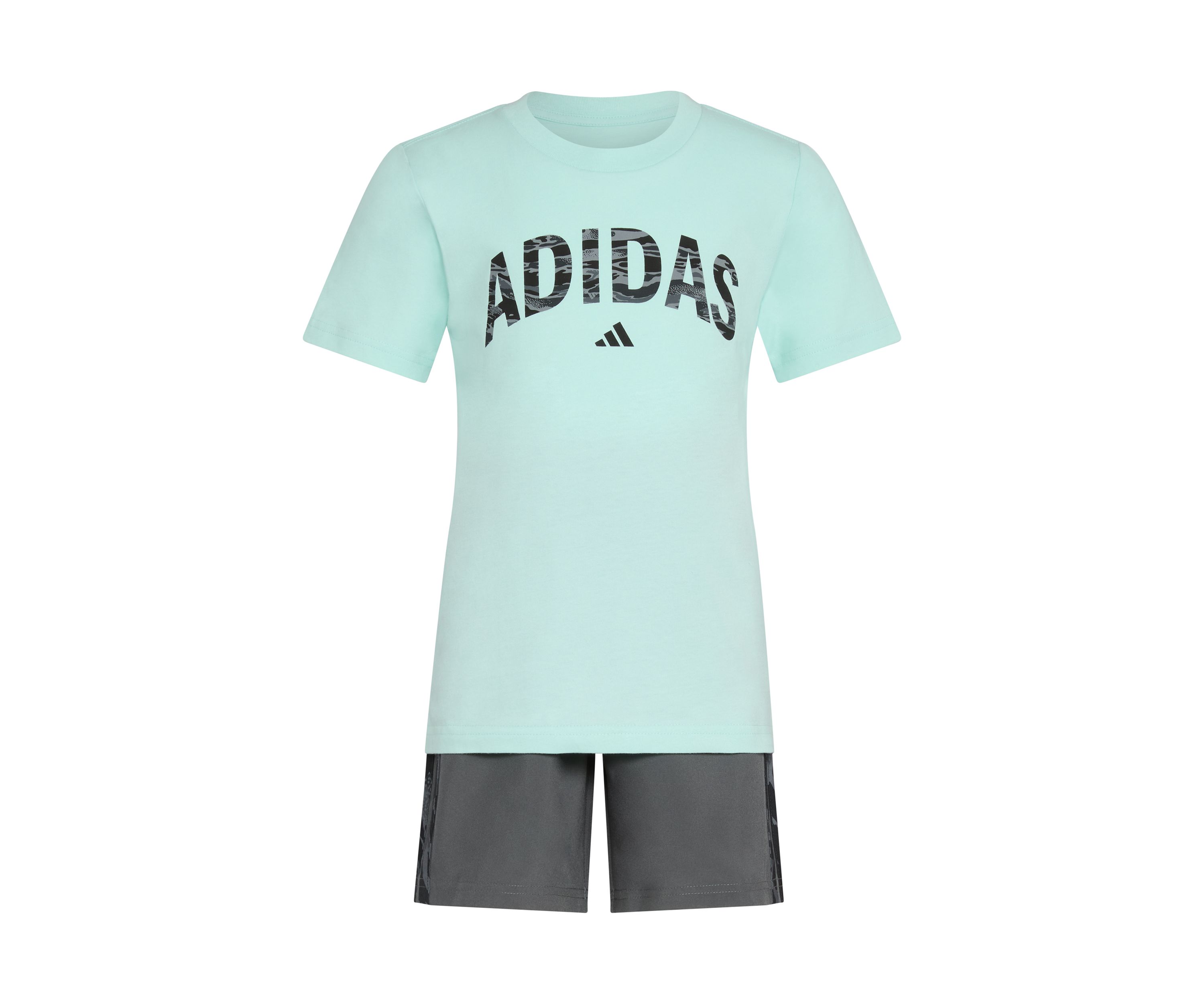 Boys 4-7 2 Piece Short Sleeve T-Shirt and Camo 3-Stripe Woven Short Set