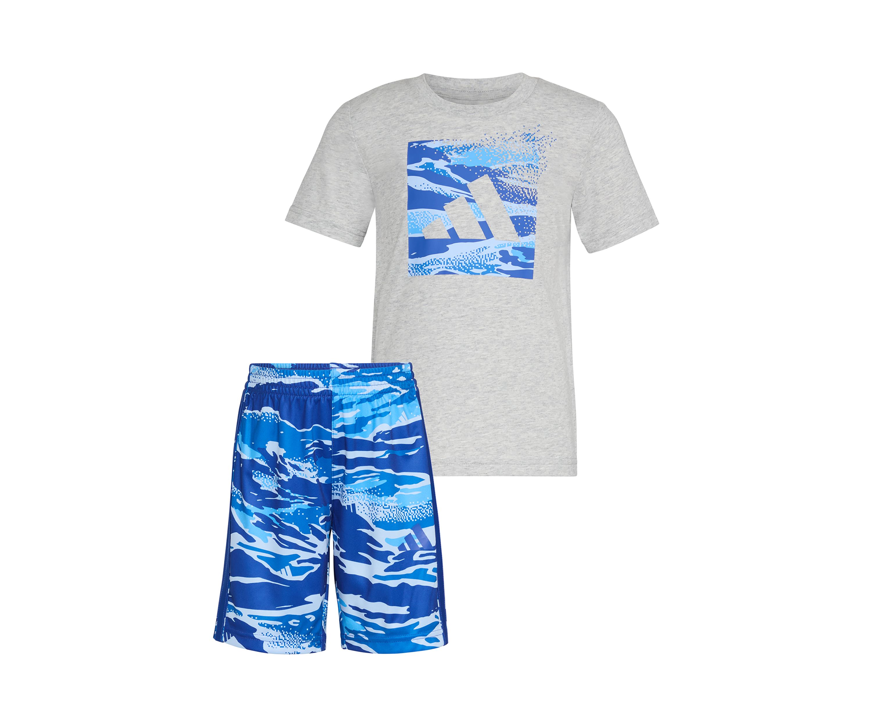 Boys 4-7 Two Piece Short Sleeve Cotton Heather T-Shirt & Elastic Waistband Printed Shorts Set