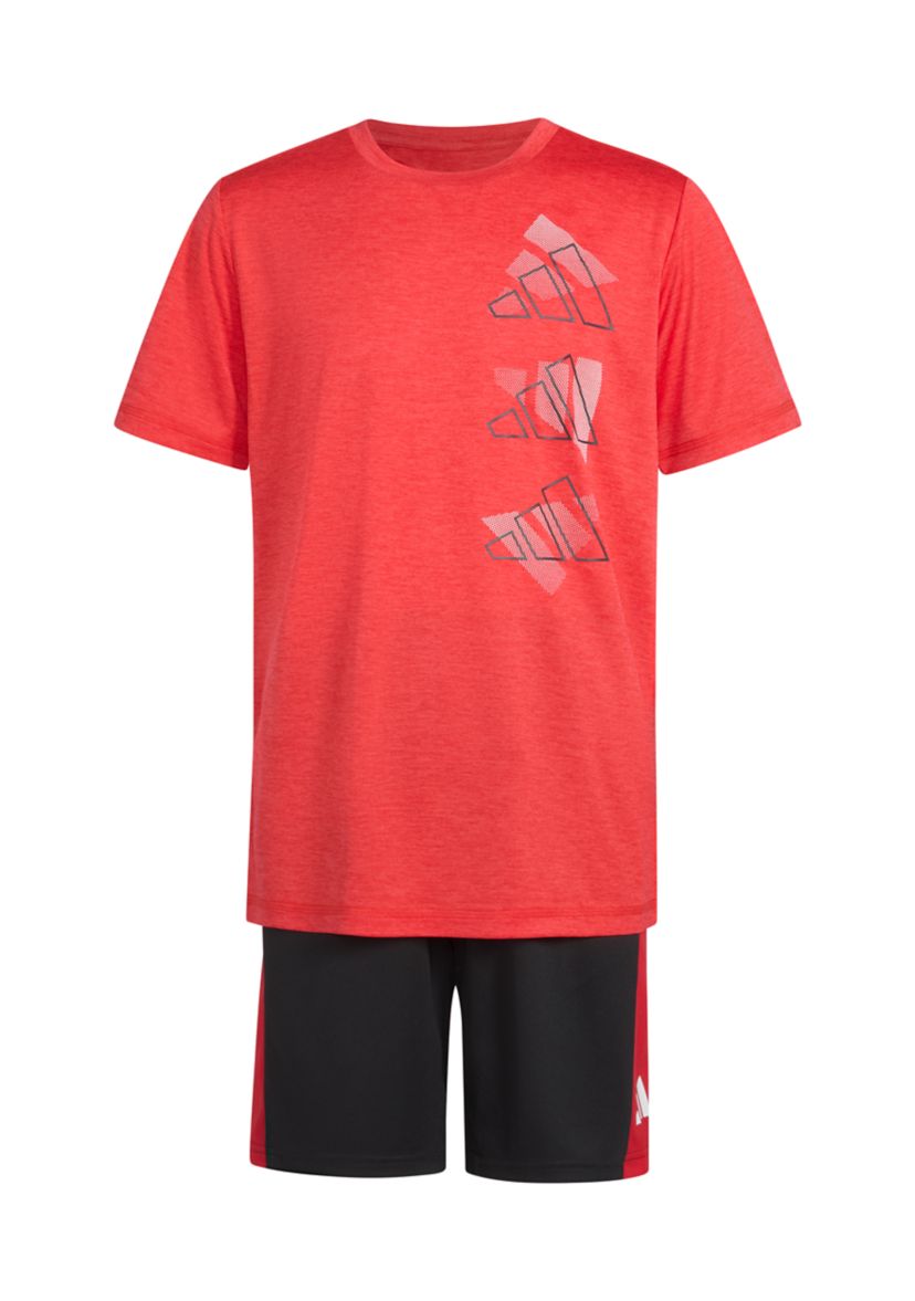 Boys 8-20 Two Piece Polyester Mélange T-Shirt & Shorts Set