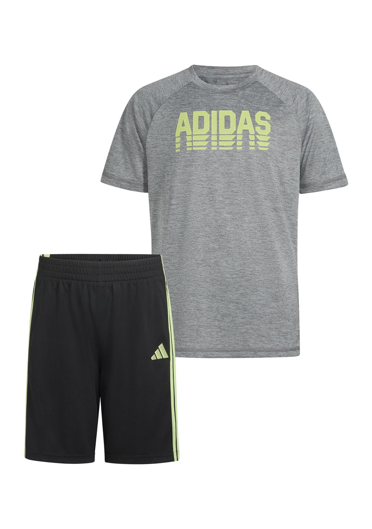 Boys 8-20 Two Piece Polyester Mélange T-Shirt & 3-Stripe Shorts Set