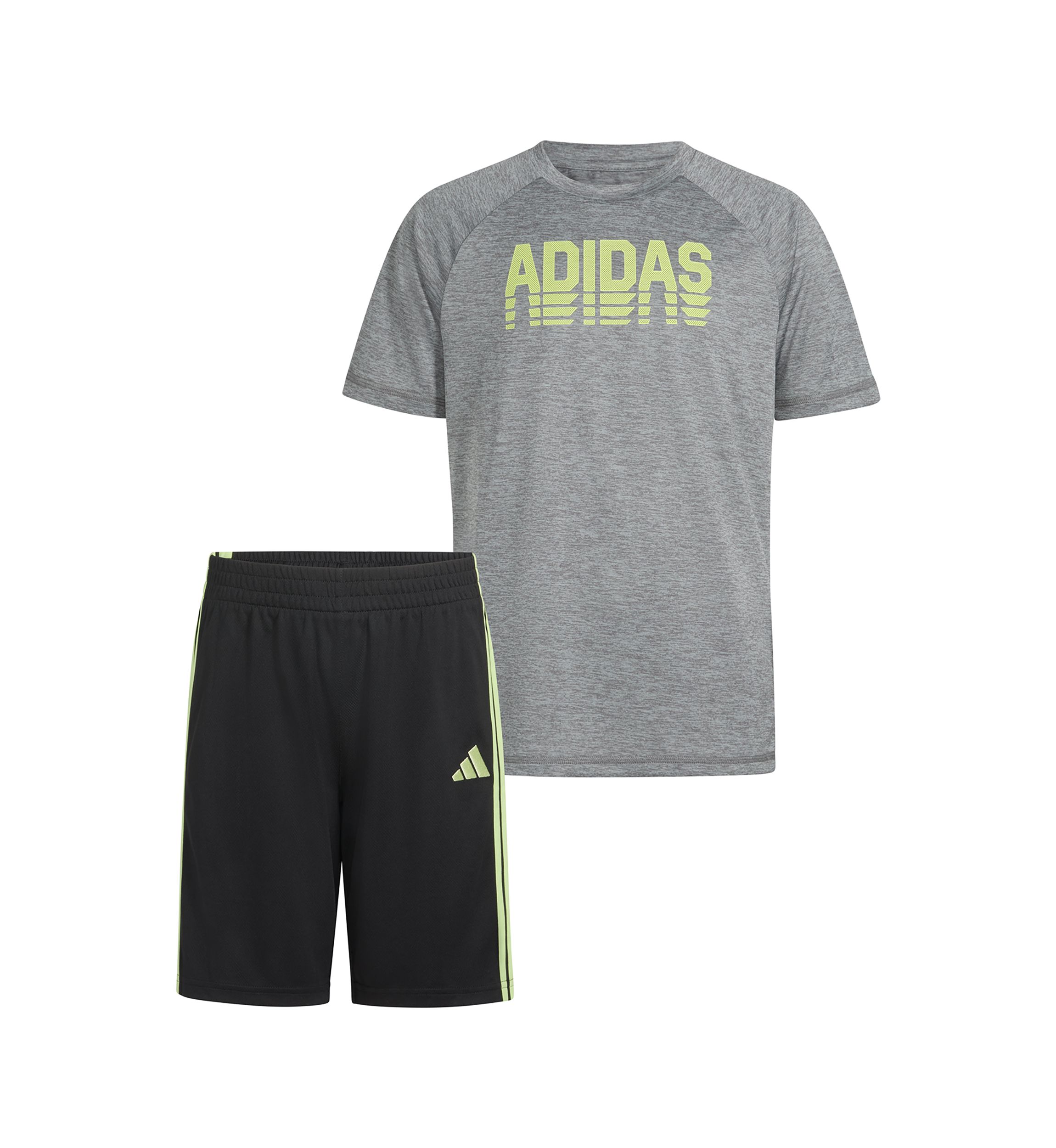 Boys 8-20 Two Piece Polyester Mélange T-Shirt & 3-Stripe Shorts Set