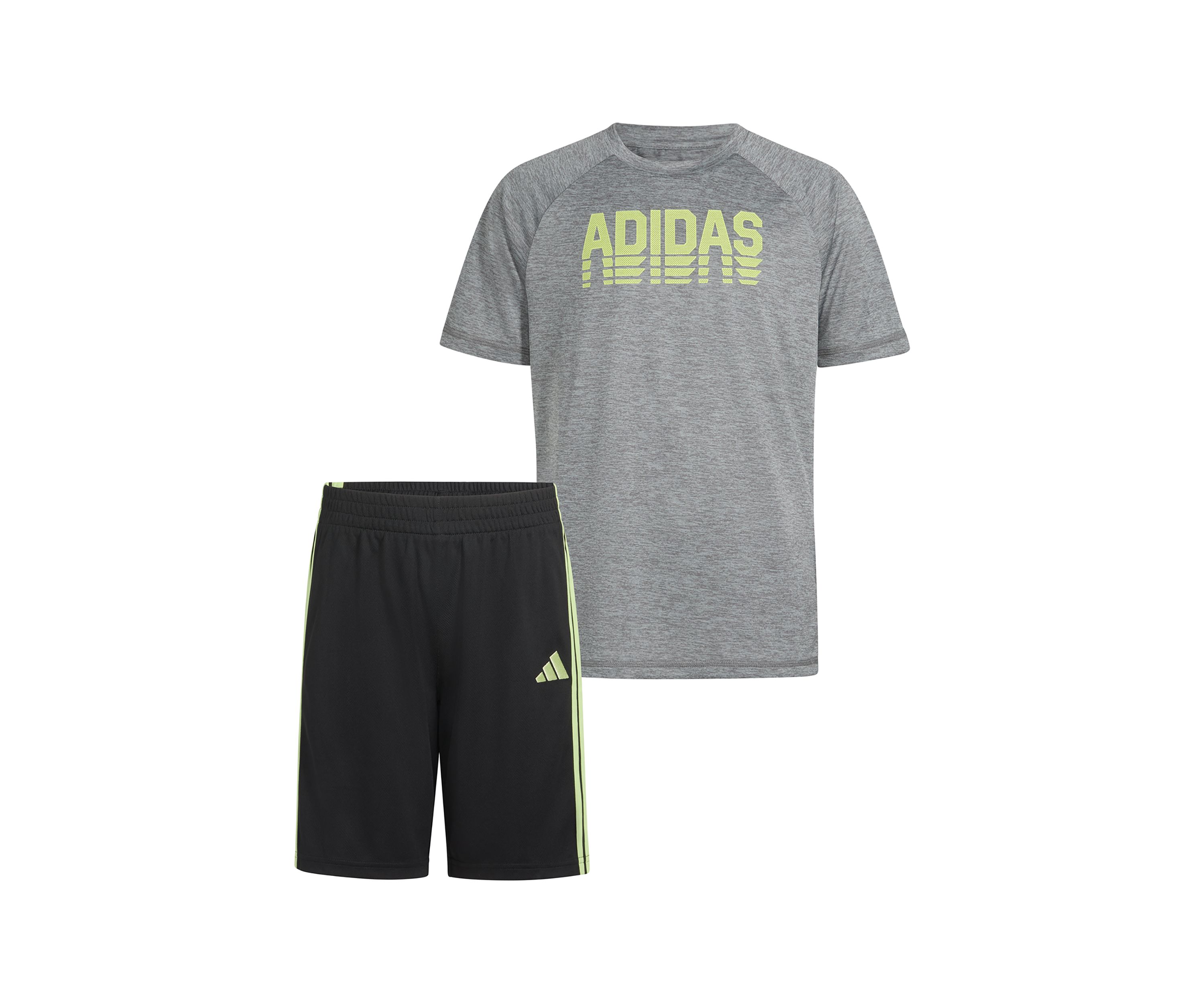 Boys 8-20 Two Piece Polyester Mélange T-Shirt & 3-Stripe Shorts Set