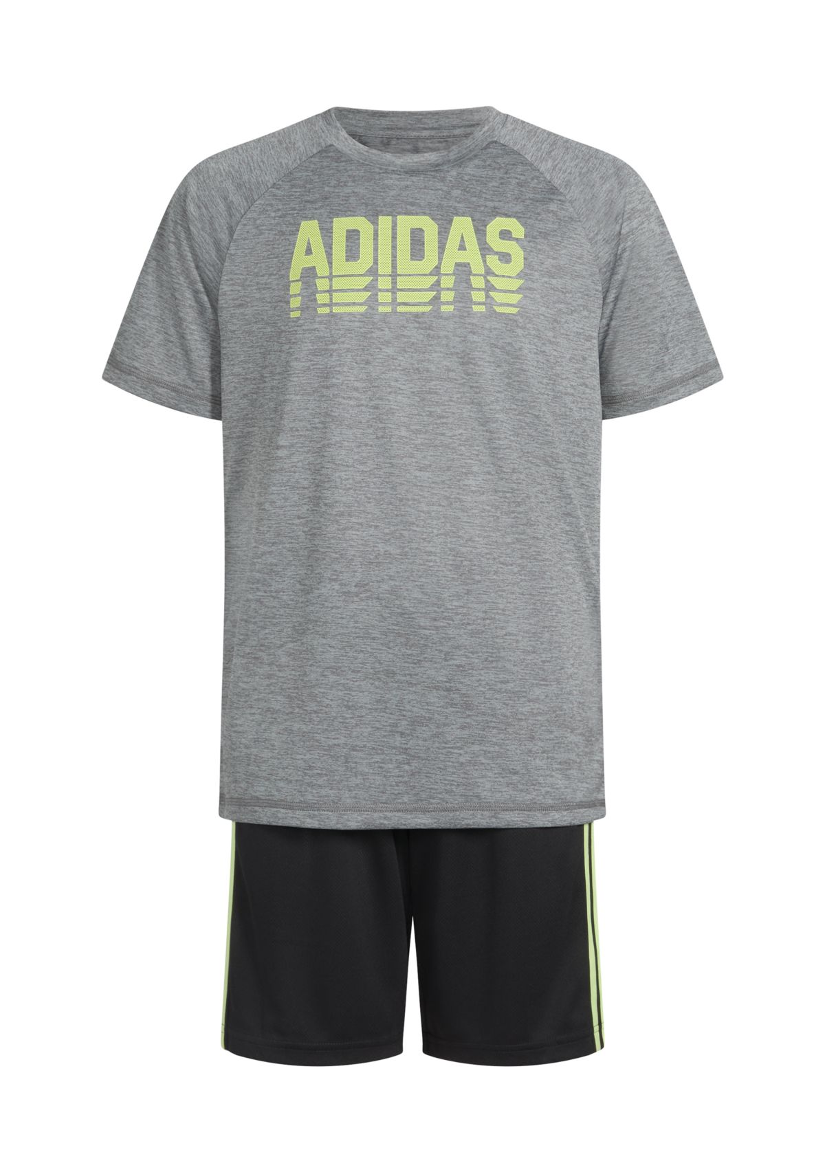 Boys 8-20 Two Piece Polyester Mélange T-Shirt & 3-Stripe Shorts Set