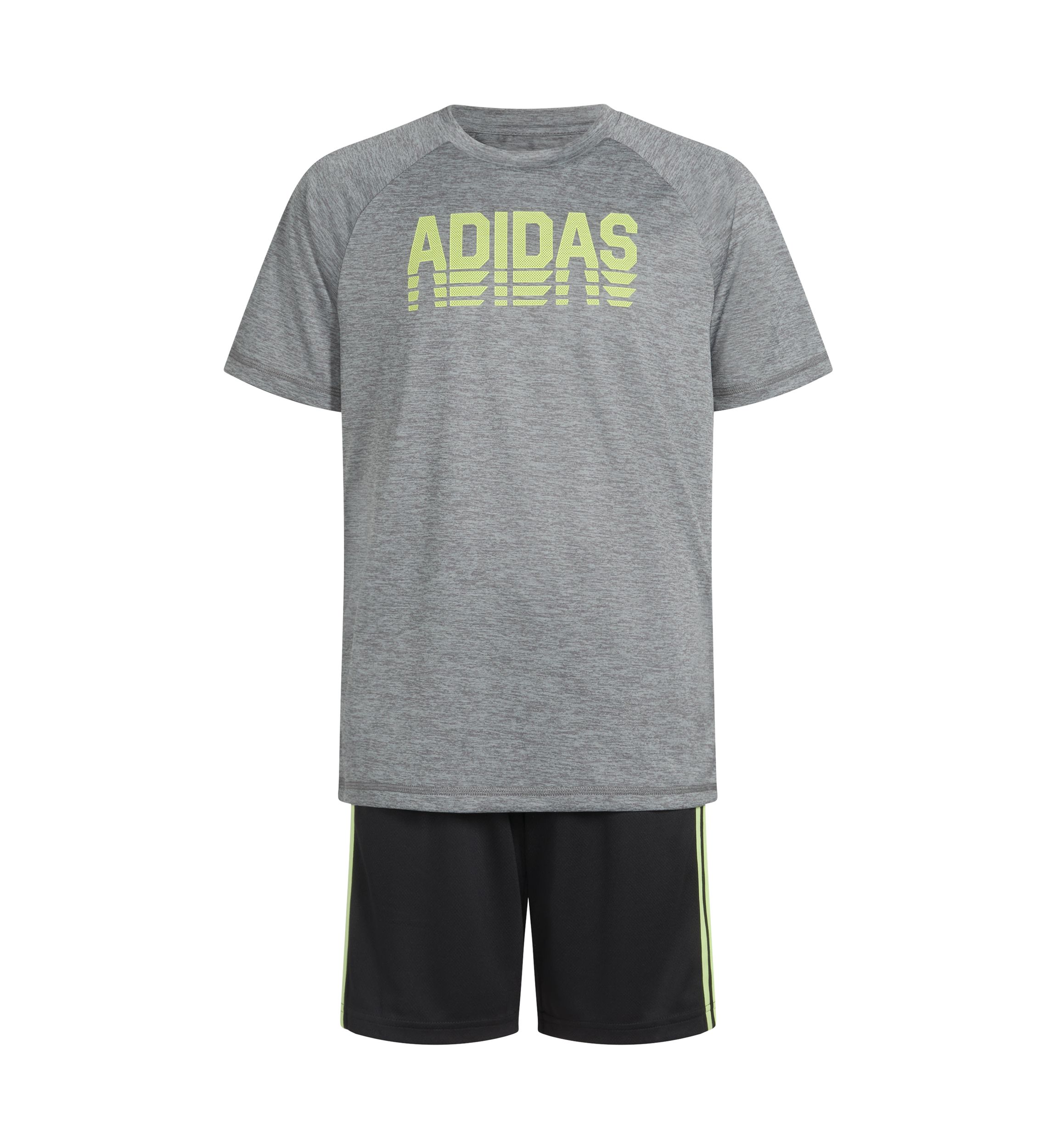 Boys 8-20 Two Piece Polyester Mélange T-Shirt & 3-Stripe Shorts Set