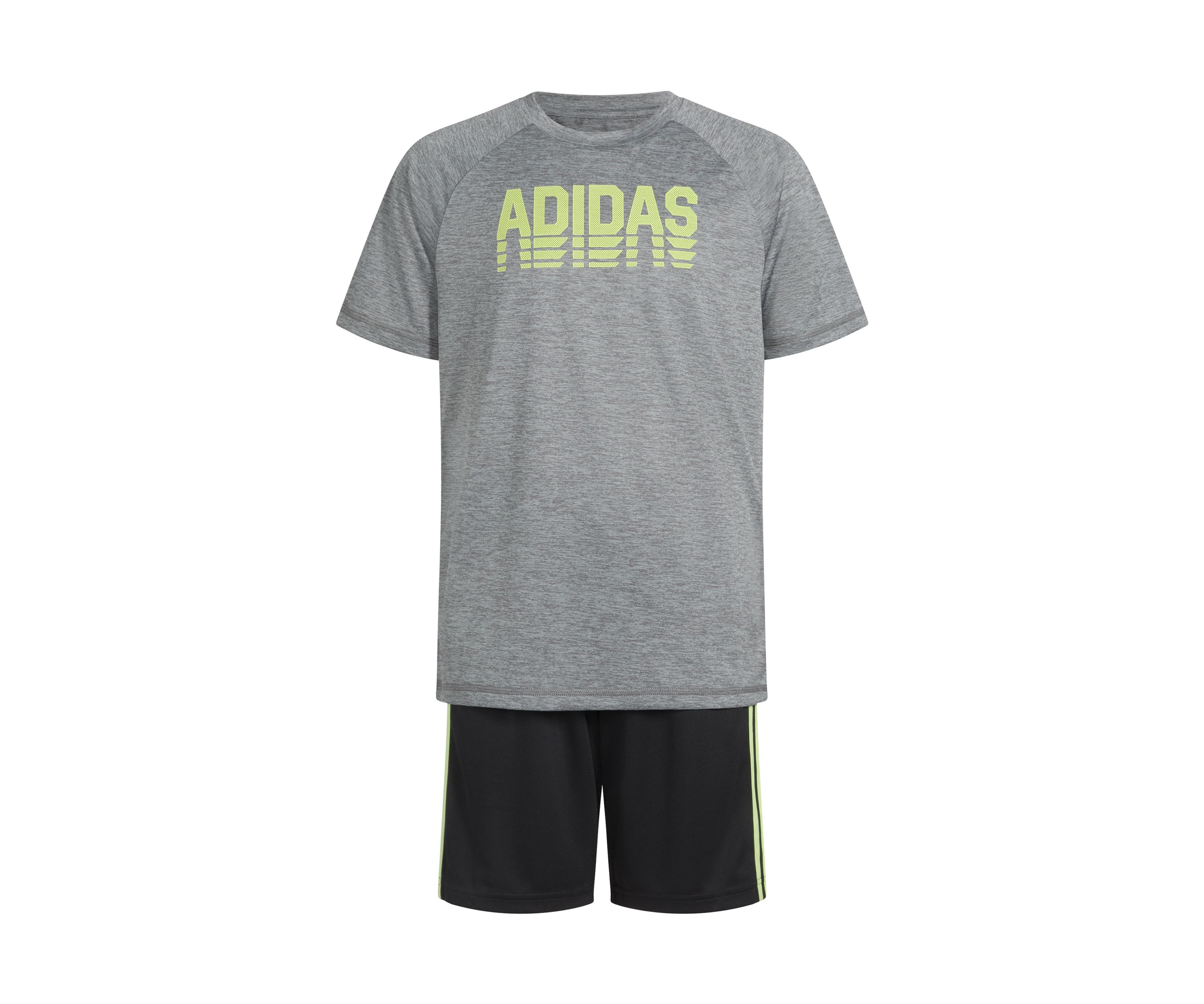 Boys 8-20 Two Piece Polyester Mélange T-Shirt & 3-Stripe Shorts Set