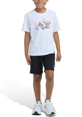 adidas Boys 4-7 Two-Piece Essential Cotton Graphic Tee & Short Set, White