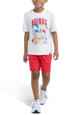 adidas Boys 4-7 Two-Piece Essential Cotton Graphic Tee & Short Set
