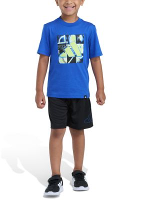 adidas Boys 4-7 Two-Piece Essential Cotton Graphic Tee & Short Set