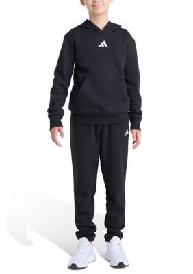 adidas Boys 8-20 2-Piece Long Sleeve Essential Small Logo Fleece Pullover & Jogger Set, Black, XL